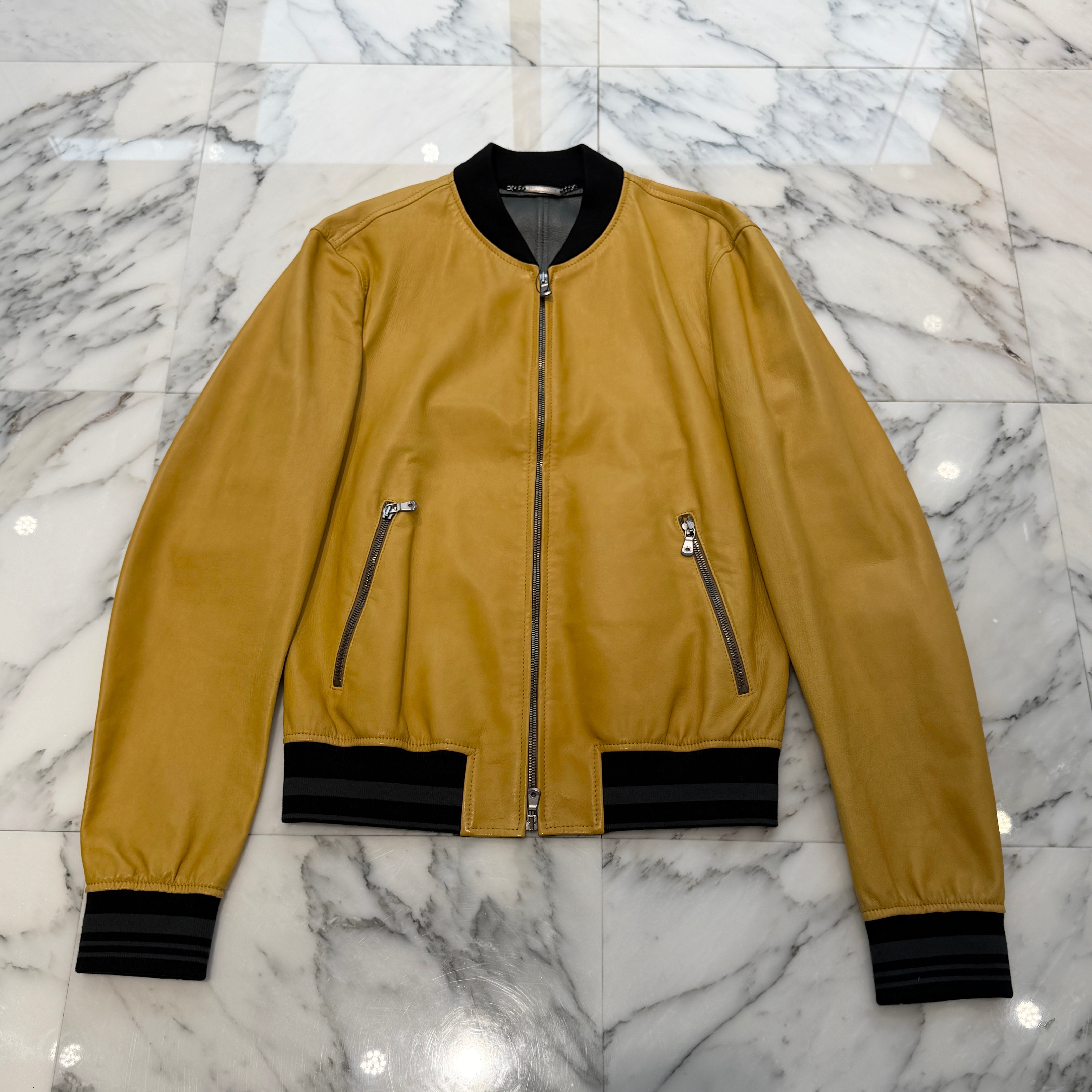 DOLCE＆GABBANA Sheep Leather Bomber Jacket G9HU5L FUL8G Size 48 ドルチェ＆ガッパーナ シープレザー ボンバージャケット