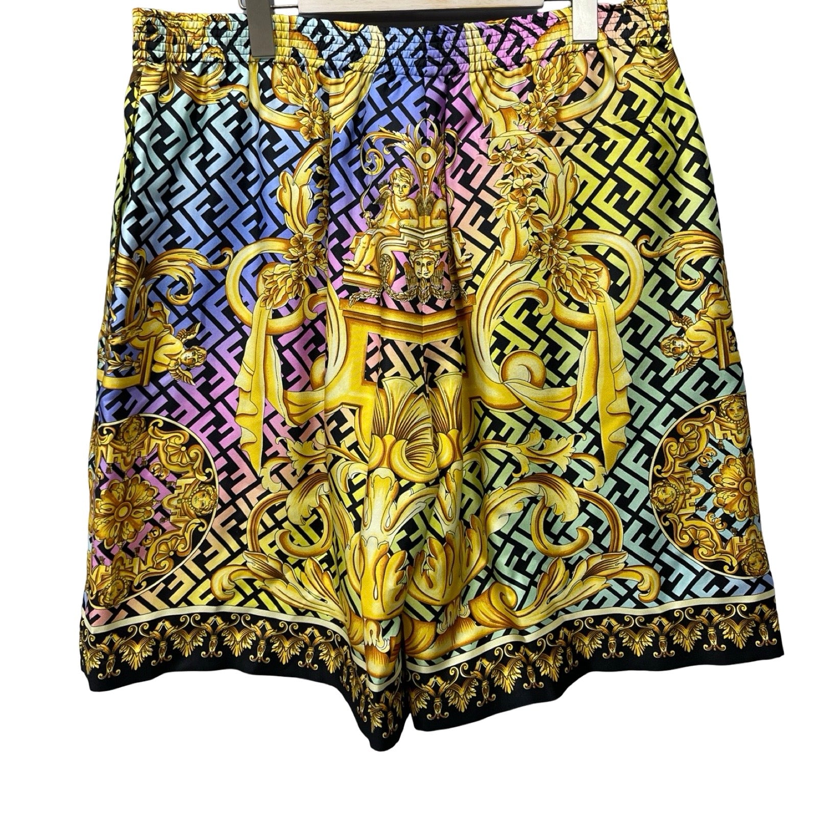 FENDI × VERSACE 2022SS FENDACE Baroque Silk Shorts 1004845-1A04381 Size 54
