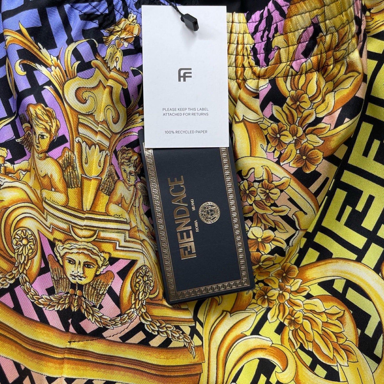 FENDI × VERSACE 2022SS FENDACE Baroque Silk Shorts 1004845-1A04381 Size 54