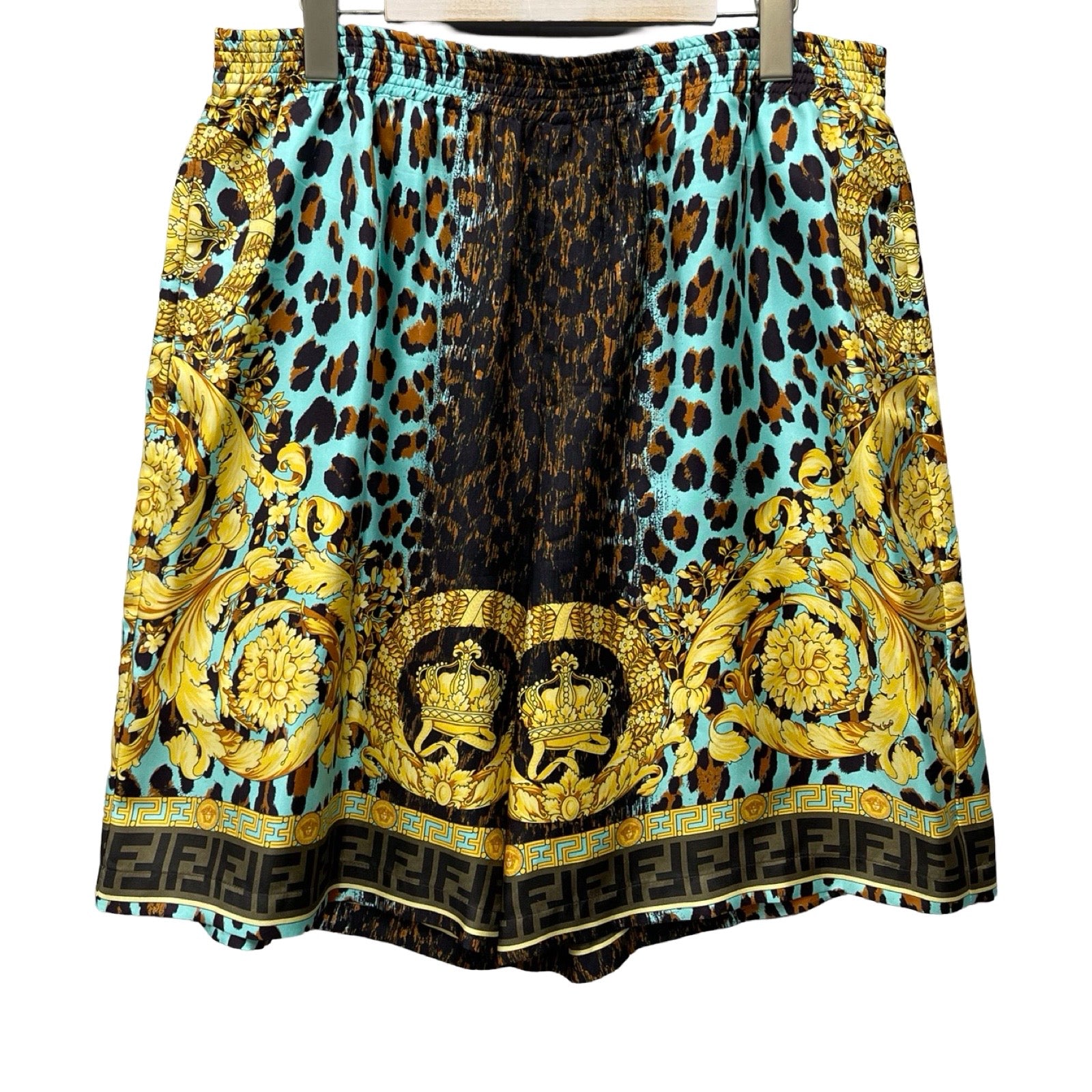 FENDI × VERSACE 2022SS FENDACE Leopard Silk Shorts 1004845-1A03724 Size 54