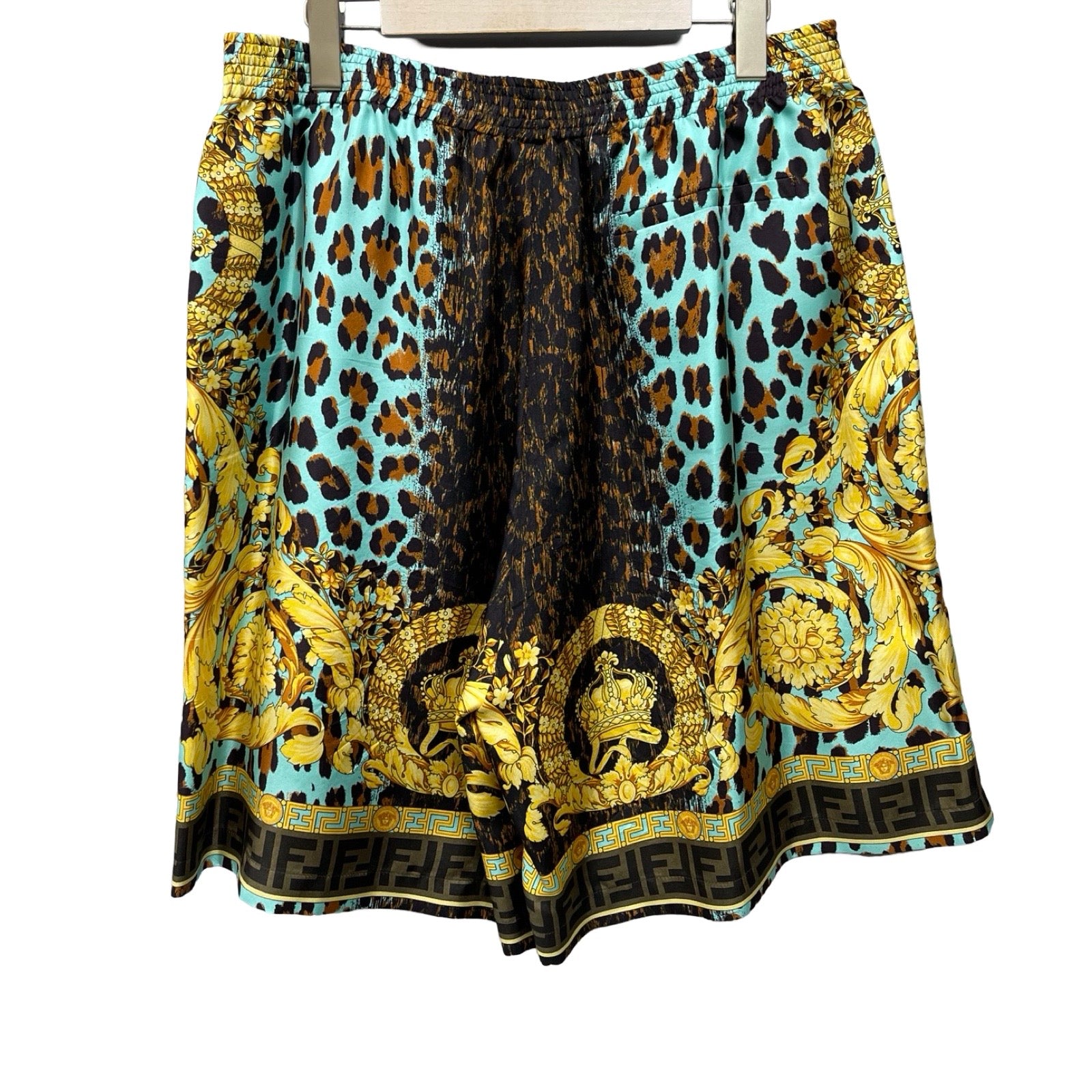 FENDI × VERSACE 2022SS FENDACE Leopard Silk Shorts 1004845-1A03724 Size 54