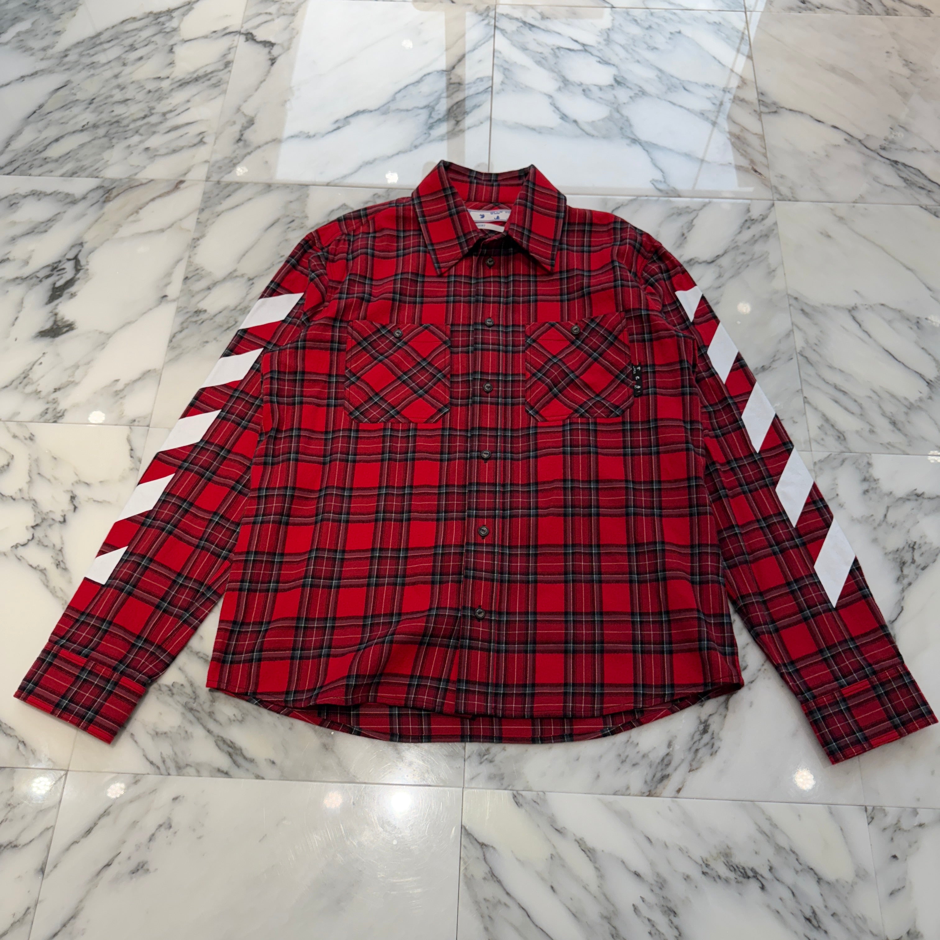 OFF-WHITE 2021SS Diagram Print Tartan Check Shirt OMGA133S21FAB001 Size M オフホワイト ダイアグラム プリント タータン チェックシャツ サイズM