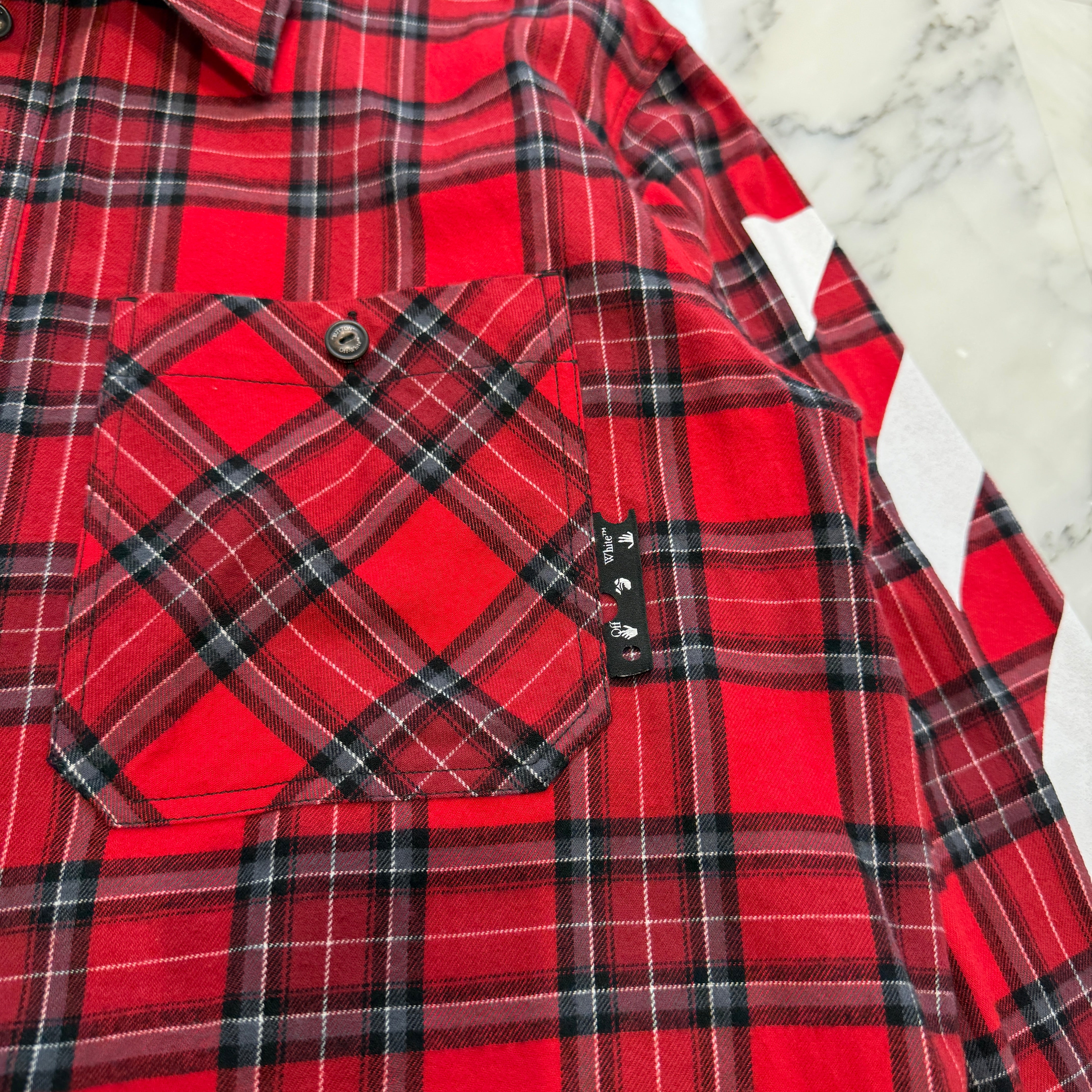 OFF-WHITE 2021SS Diagram Print Tartan Check Shirt OMGA133S21FAB001 Size M オフホワイト ダイアグラム プリント タータン チェックシャツ サイズM