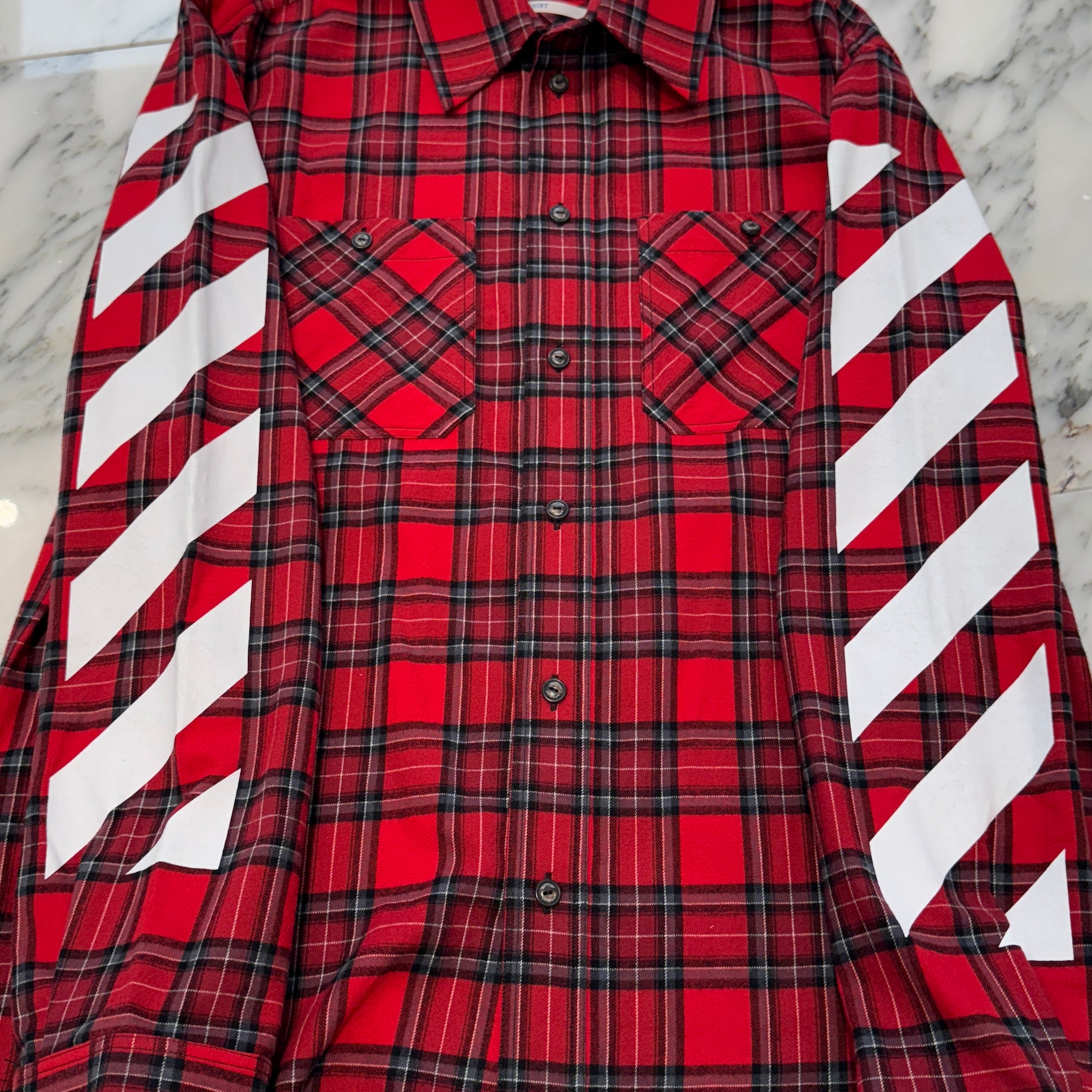 OFF-WHITE 2021SS Diagram Print Tartan Check Shirt OMGA133S21FAB001 Size M オフホワイト ダイアグラム プリント タータン チェックシャツ サイズM