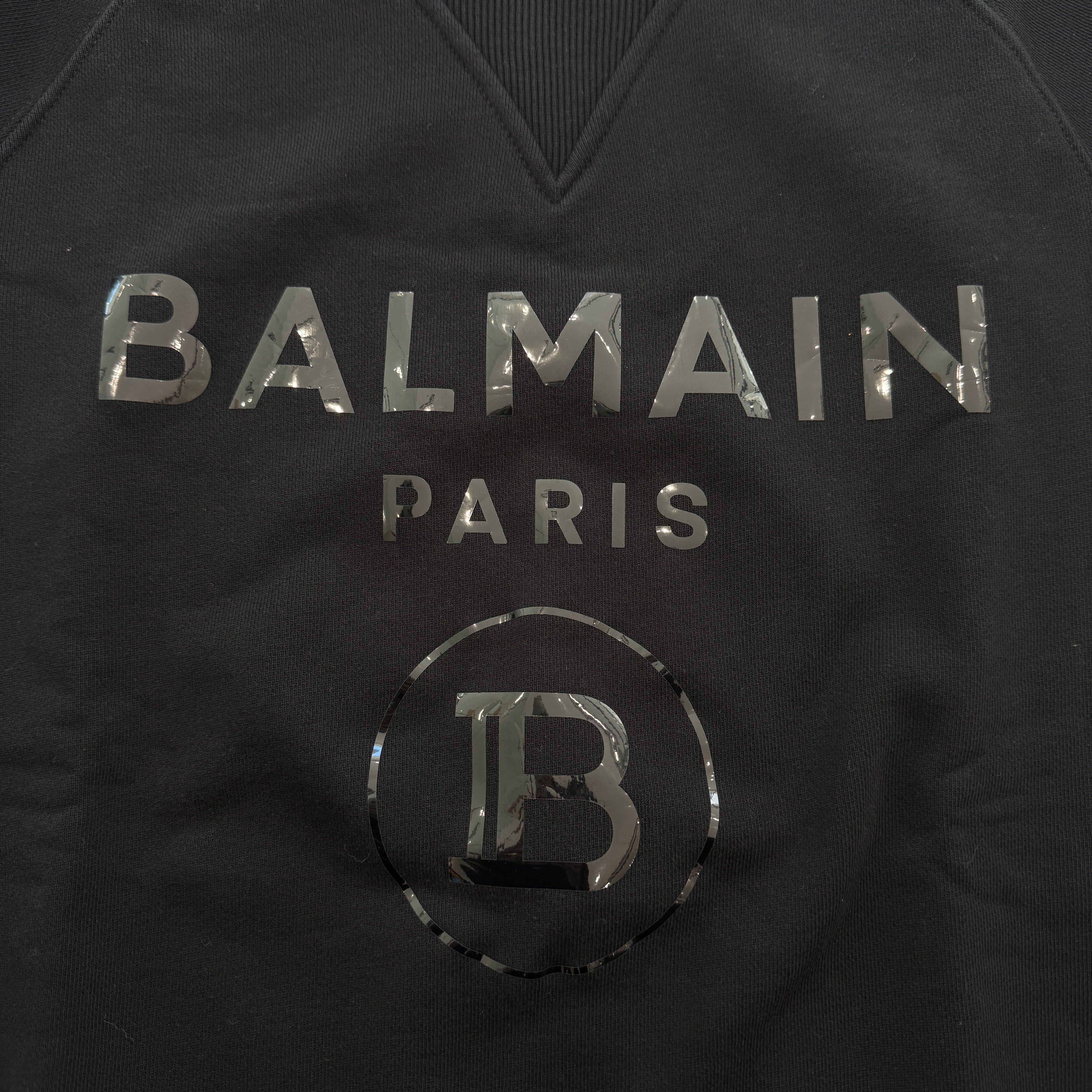 BALMAIN 2023AW Metallic Flock Logo Sweatshirt 32791340 Size XL バルマン メタリック フロッキー ロゴ スウェットシャツ サイズXL