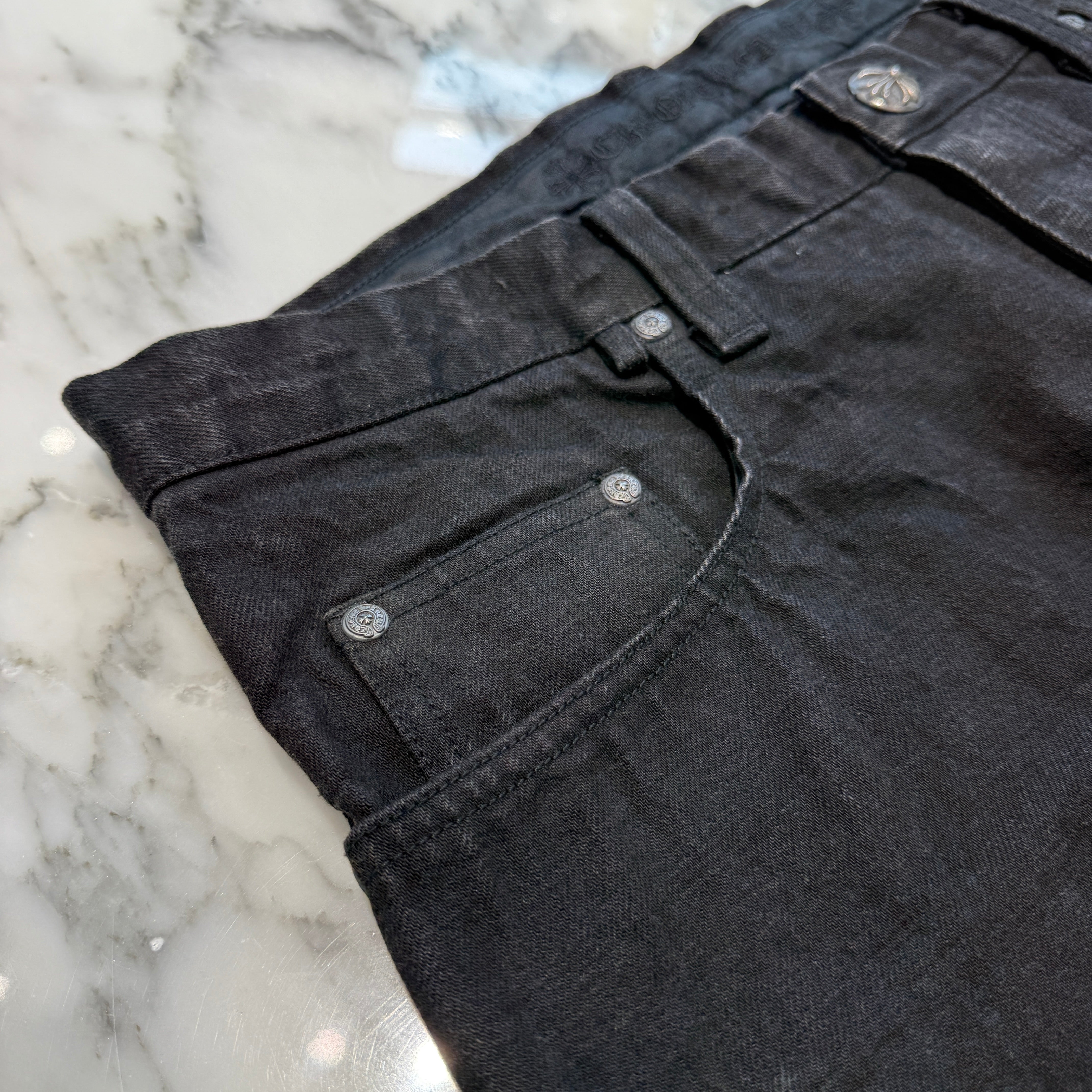 CHROME HEARTS DNM Cross Button Fly Washed Denim Pants Size 36 クロムハーツ DNM クロスボタン フライウォッシュド デニムパンツ サイズ36