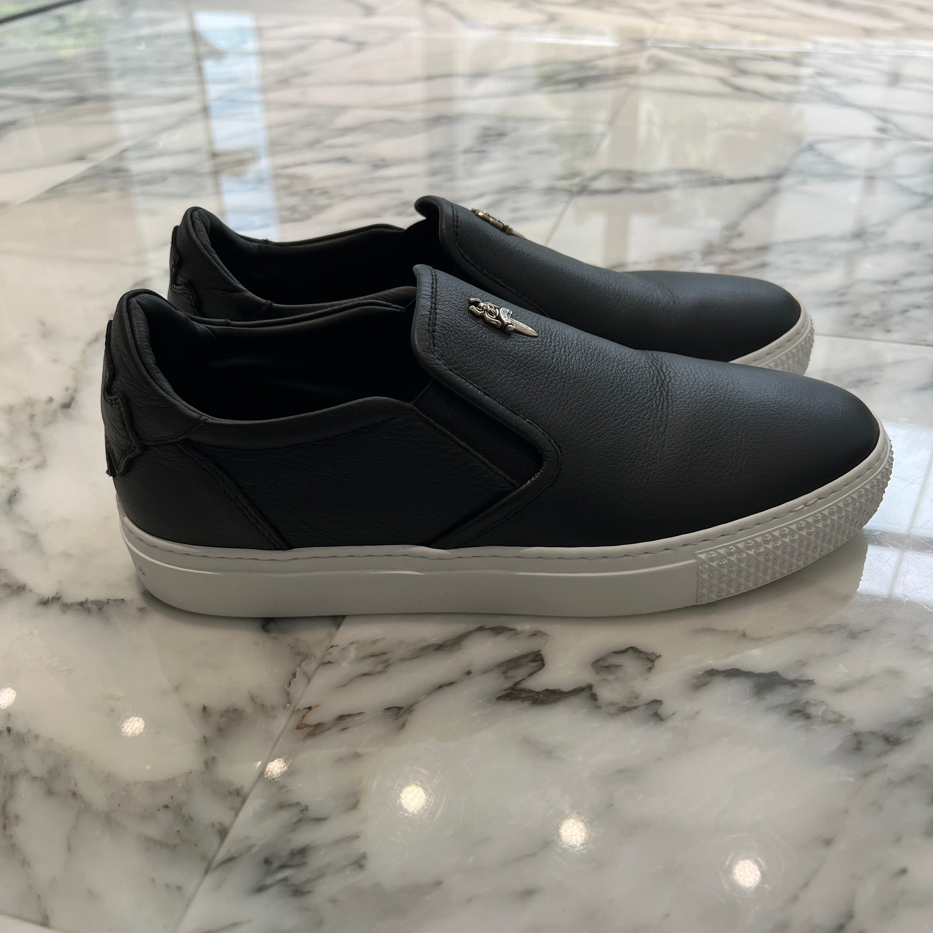 CHROME HEARTS CH Plus Leather Patch Dagger Slip On Size 42(26.5cm-27cm) クロムハーツ CHプラス レザーパッチ ダガー スリッポン サイズ42(26.5cm-27cm)