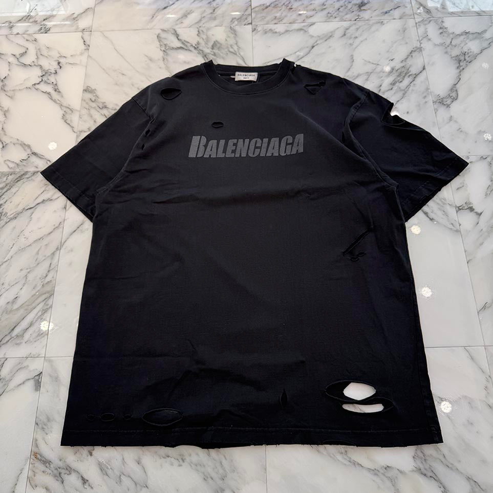 BALENCIAGA 2021SS Destroyed Logo Print Tee 651795 TKVB8 Size S バレンシアガ デストロイ加工 ロゴプリント Tシャツ サイズS