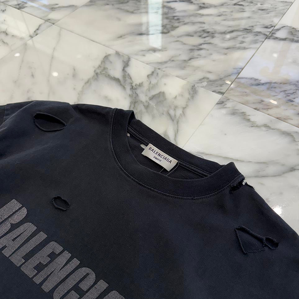 BALENCIAGA 2021SS Destroyed Logo Print Tee 651795 TKVB8 Size S バレンシアガ デストロイ加工 ロゴプリント Tシャツ サイズS