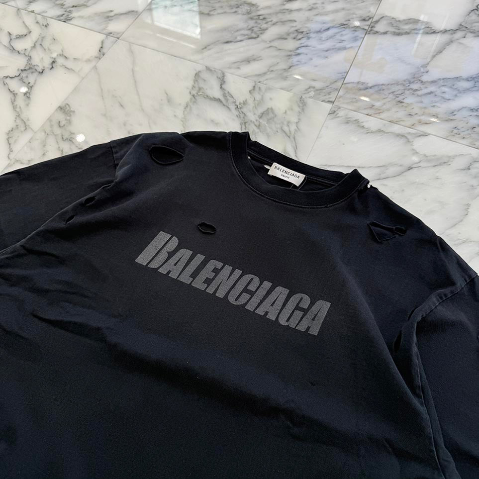 BALENCIAGA 2021SS Destroyed Logo Print Tee 651795 TKVB8 Size S バレンシアガ デストロイ加工 ロゴプリント Tシャツ サイズS