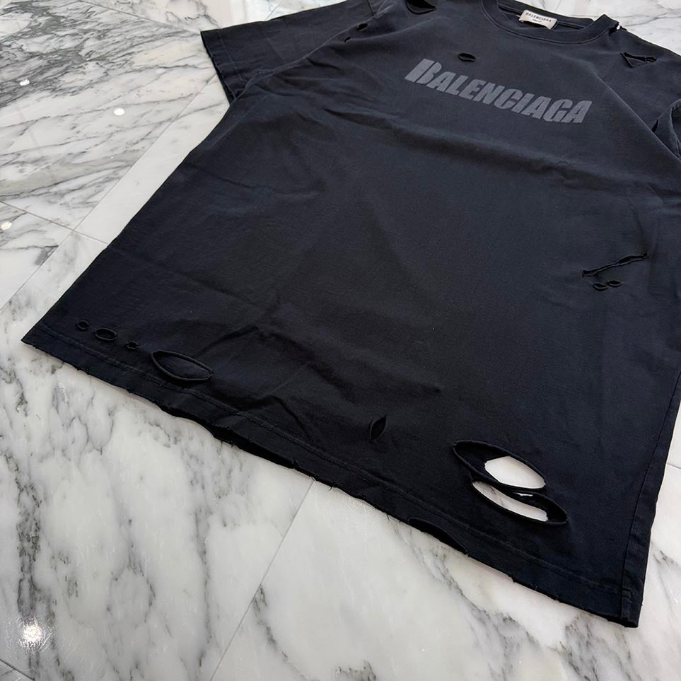 BALENCIAGA 2021SS Destroyed Logo Print Tee 651795 TKVB8 Size S バレンシアガ デストロイ加工 ロゴプリント Tシャツ サイズS