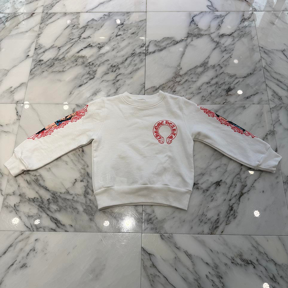 CHROME HEARTS × DEADLY DOLL Floral Cross Horseshoe Print Sweatshirt Size 2T クロムハーツ×デッドリードール フローラルクロス ホースシュープリント スウェットシャツ サイズ2T