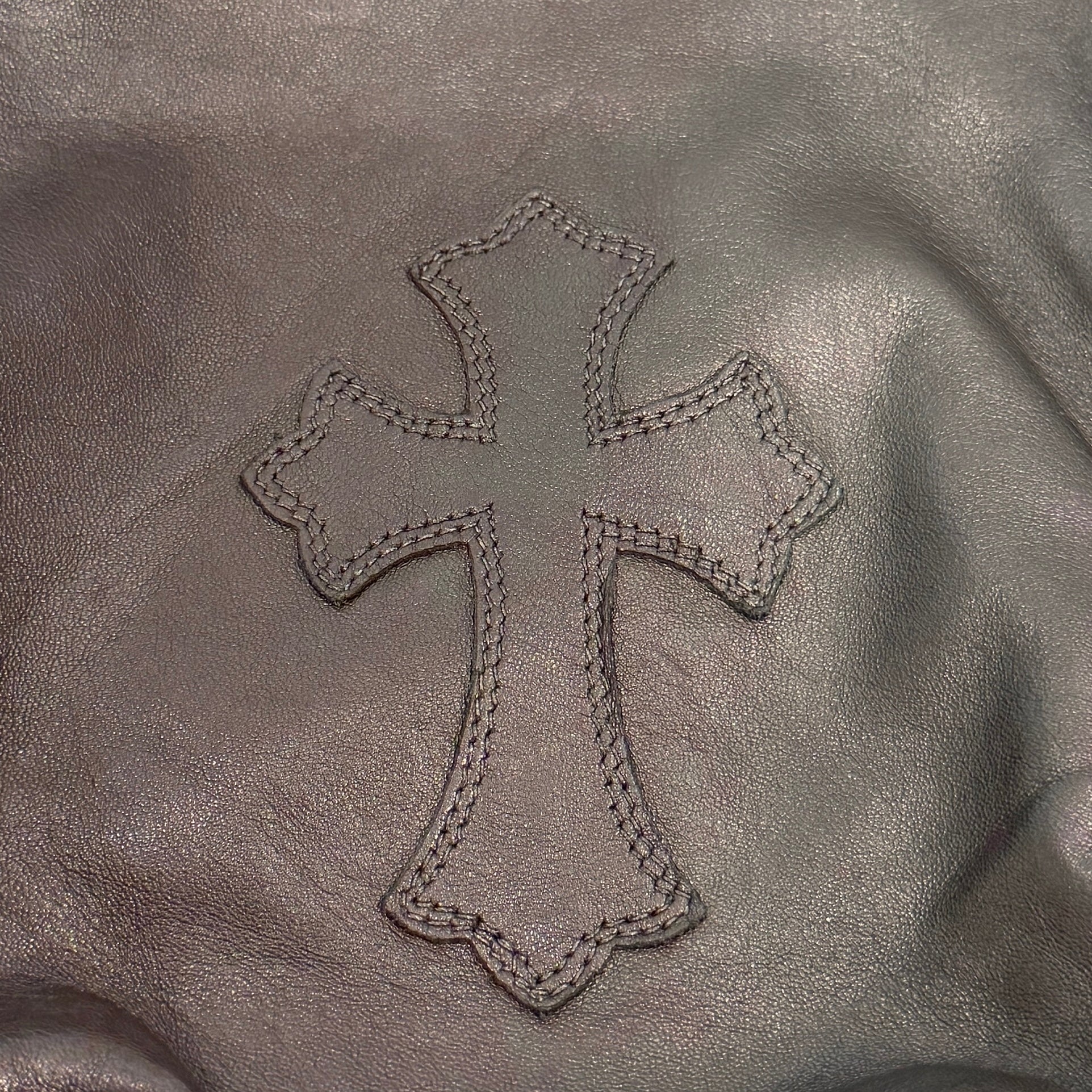 CHROME HEARTS Leather Cross Patch Drawstring Sack Leather Bag クロムハーツ レザークロスパッチ ドローストリング サックレザーバッグ 巾着