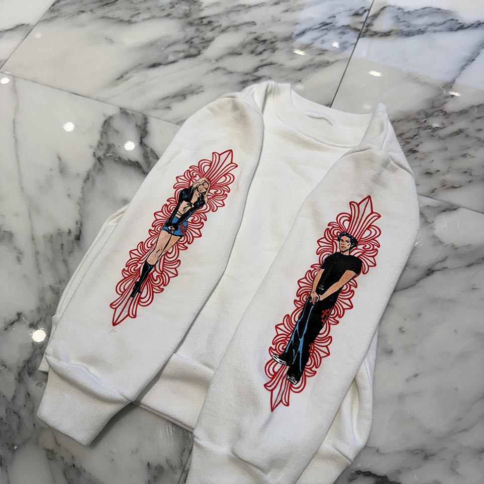 CHROME HEARTS × DEADLY DOLL Floral Cross Horseshoe Print Sweatshirt Size 2T クロムハーツ×デッドリードール フローラルクロス ホースシュープリント スウェットシャツ サイズ2T