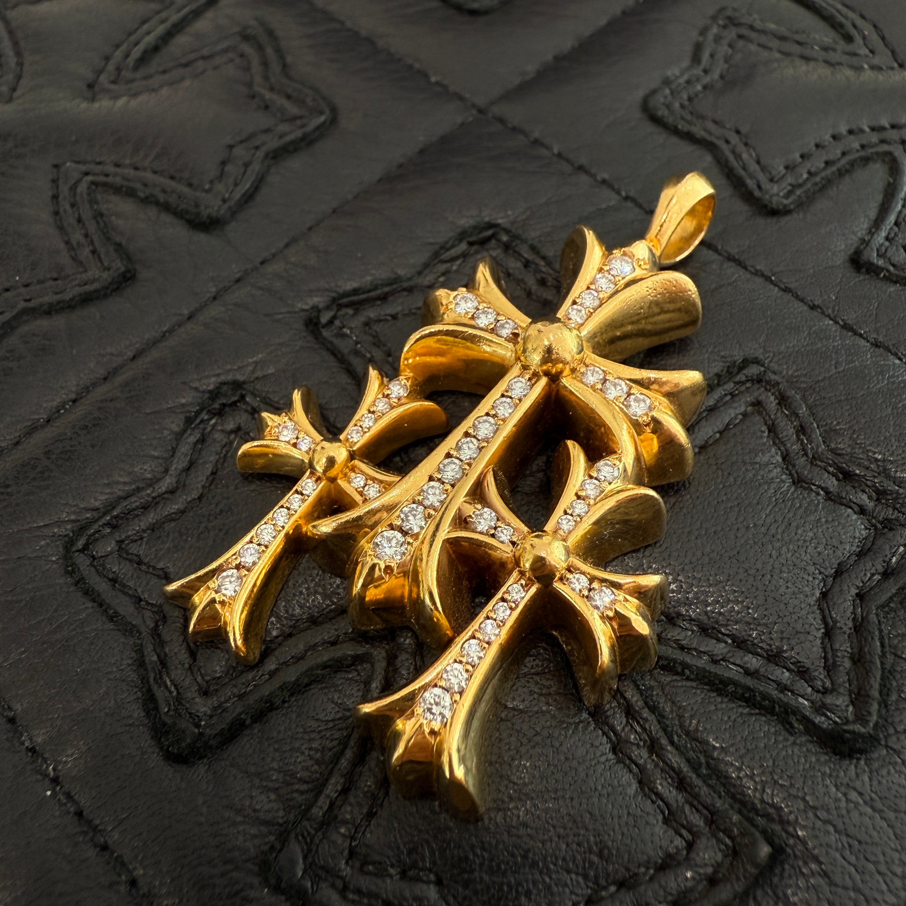 CHROME HEARTS 22K Triple CH Cross Pave Diamond Pendant Top クロムハーツ 22K トリプル CHクロス パヴェダイヤモンド ペンダントトップ