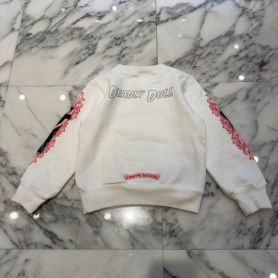 CHROME HEARTS × DEADLY DOLL Floral Cross Horseshoe Print Sweatshirt Size 2T クロムハーツ×デッドリードール フローラルクロス ホースシュープリント スウェットシャツ サイズ2T