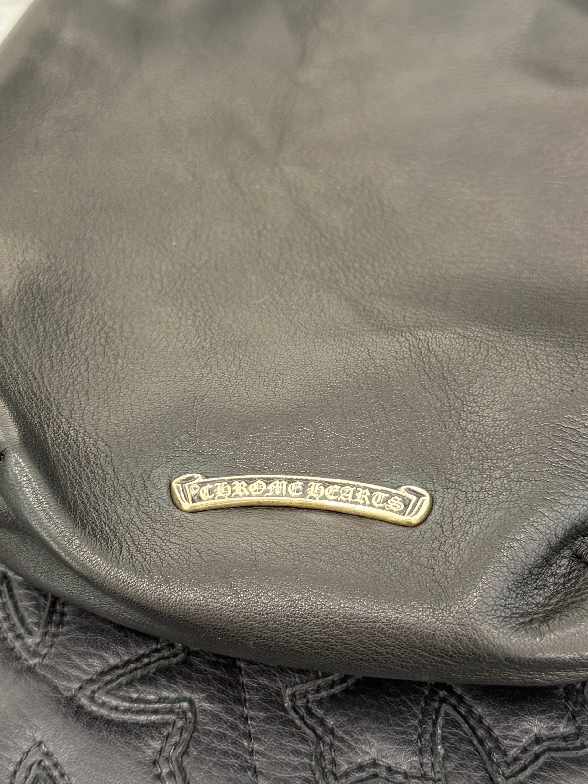 CHROME HEARTS Leather Cross Patch Drawstring Sack Leather Bag