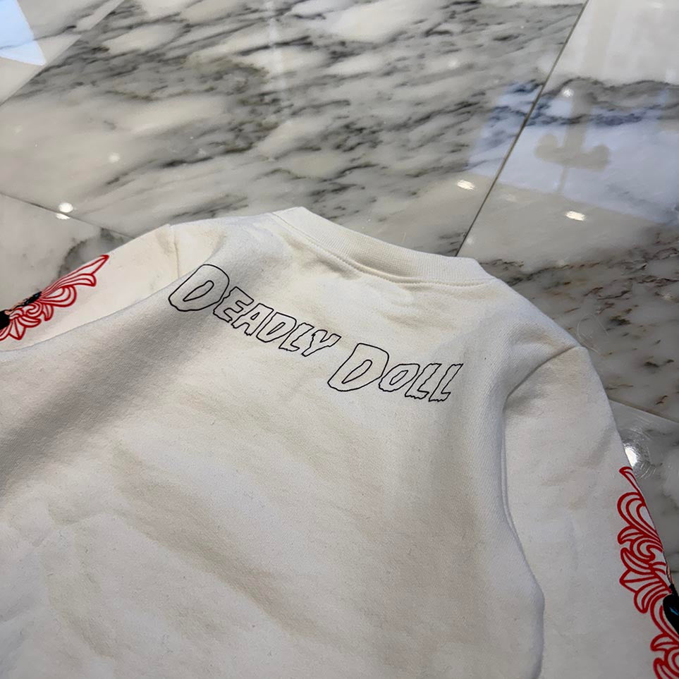 CHROME HEARTS × DEADLY DOLL Floral Cross Horseshoe Print Sweatshirt Size 2T クロムハーツ×デッドリードール フローラルクロス ホースシュープリント スウェットシャツ サイズ2T