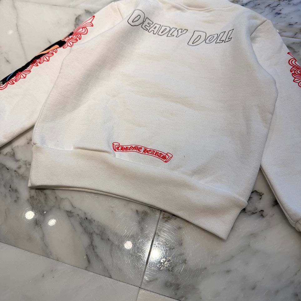 CHROME HEARTS × DEADLY DOLL Floral Cross Horseshoe Print Sweatshirt Size 2T クロムハーツ×デッドリードール フローラルクロス ホースシュープリント スウェットシャツ サイズ2T