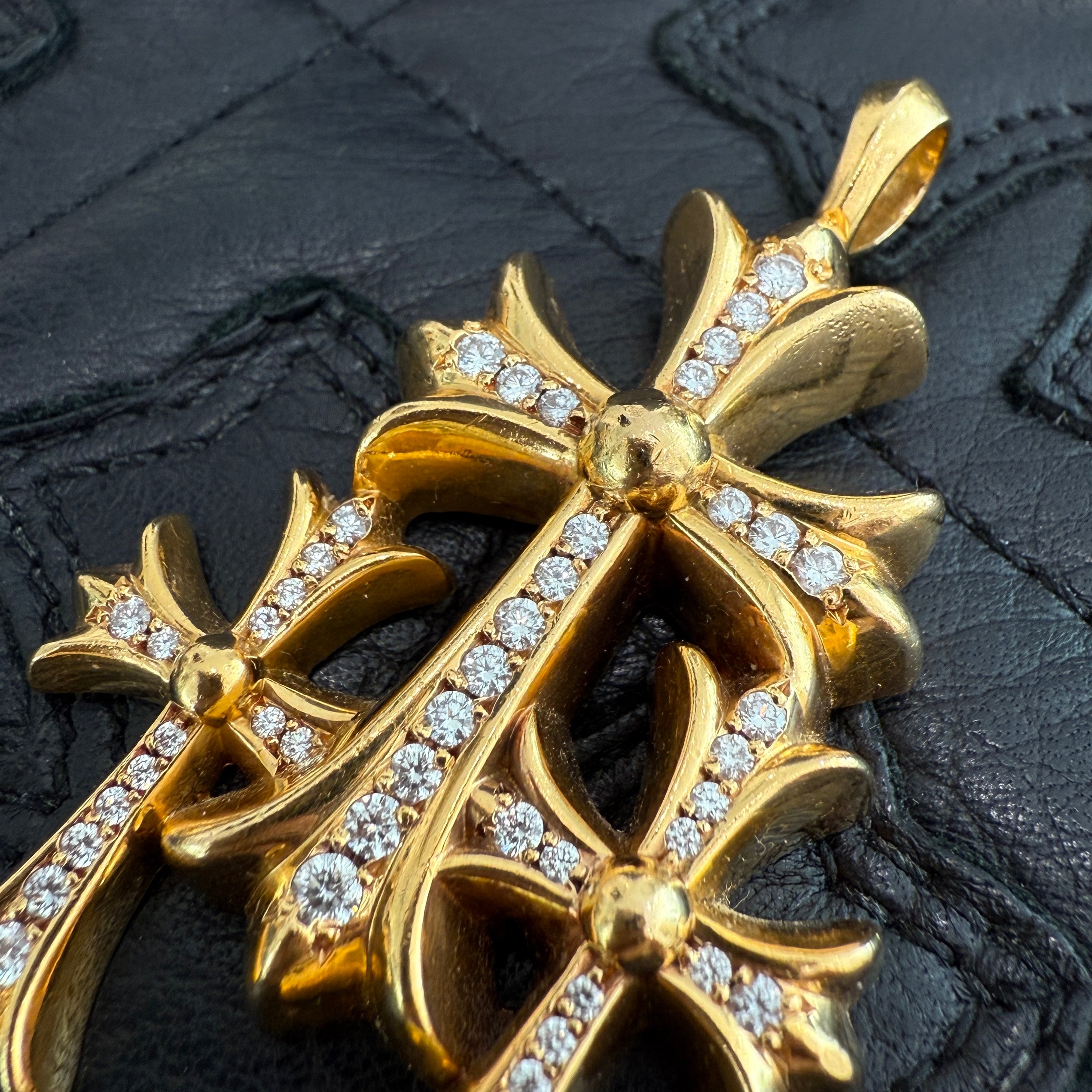 CHROME HEARTS 22K Triple CH Cross Pave Diamond Pendant Top