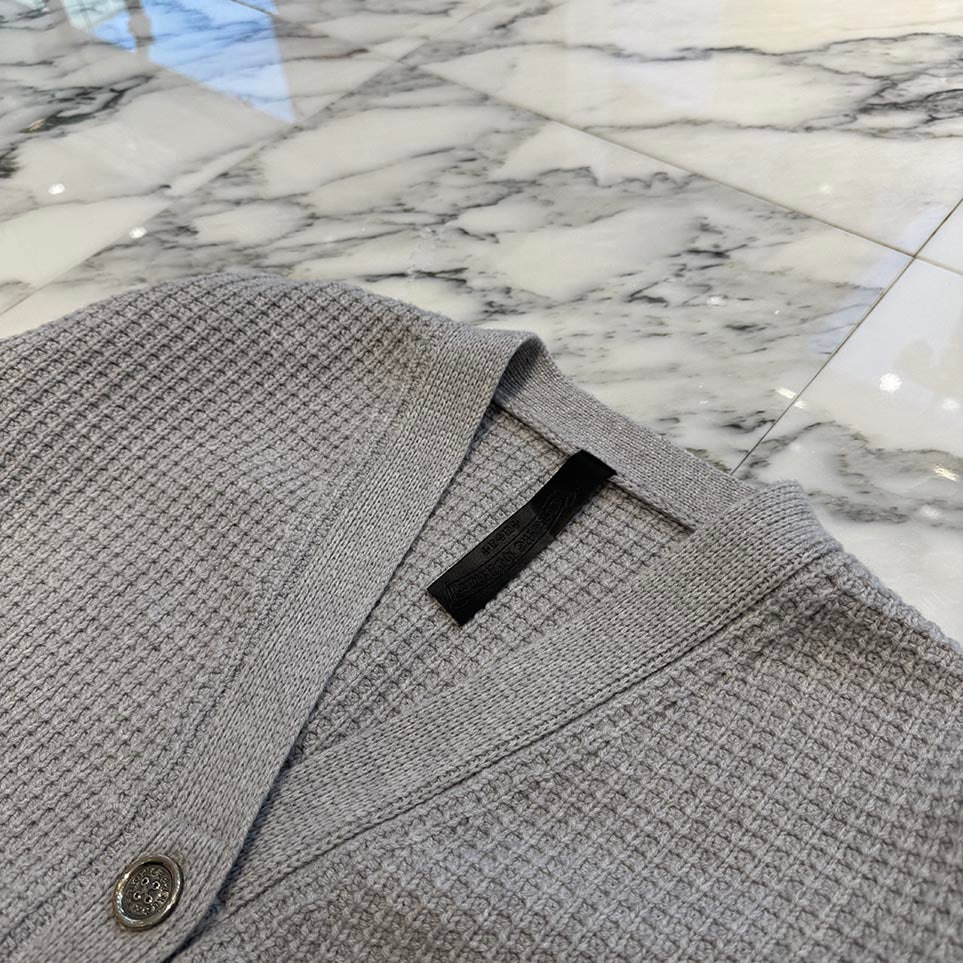 CHROME HEARTS YNOT Leather Cross Patch Cashmere Knit Cardigan Size