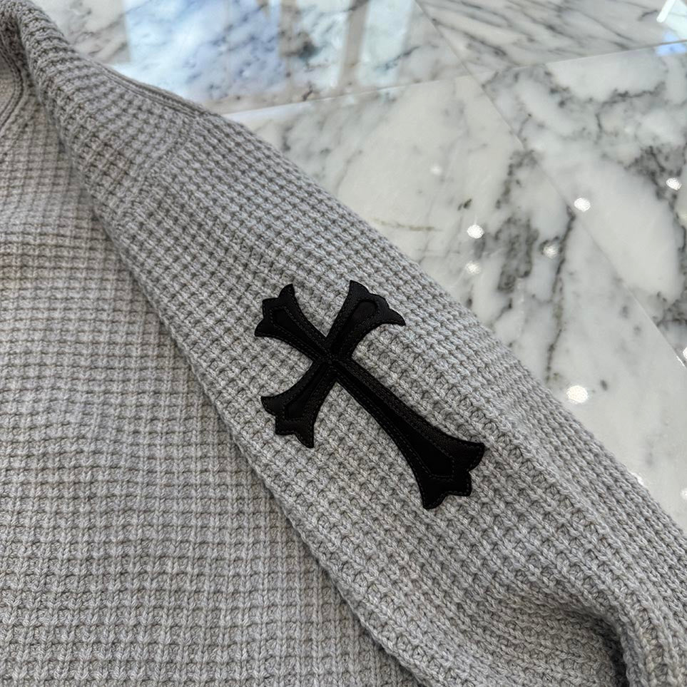 CHROME HEARTS YNOT Leather Cross Patch Cashmere Knit Cardigan Size L クロムハーツ ワイノット レザークロスパッチ カシミヤ ニットカーディガン サイズL