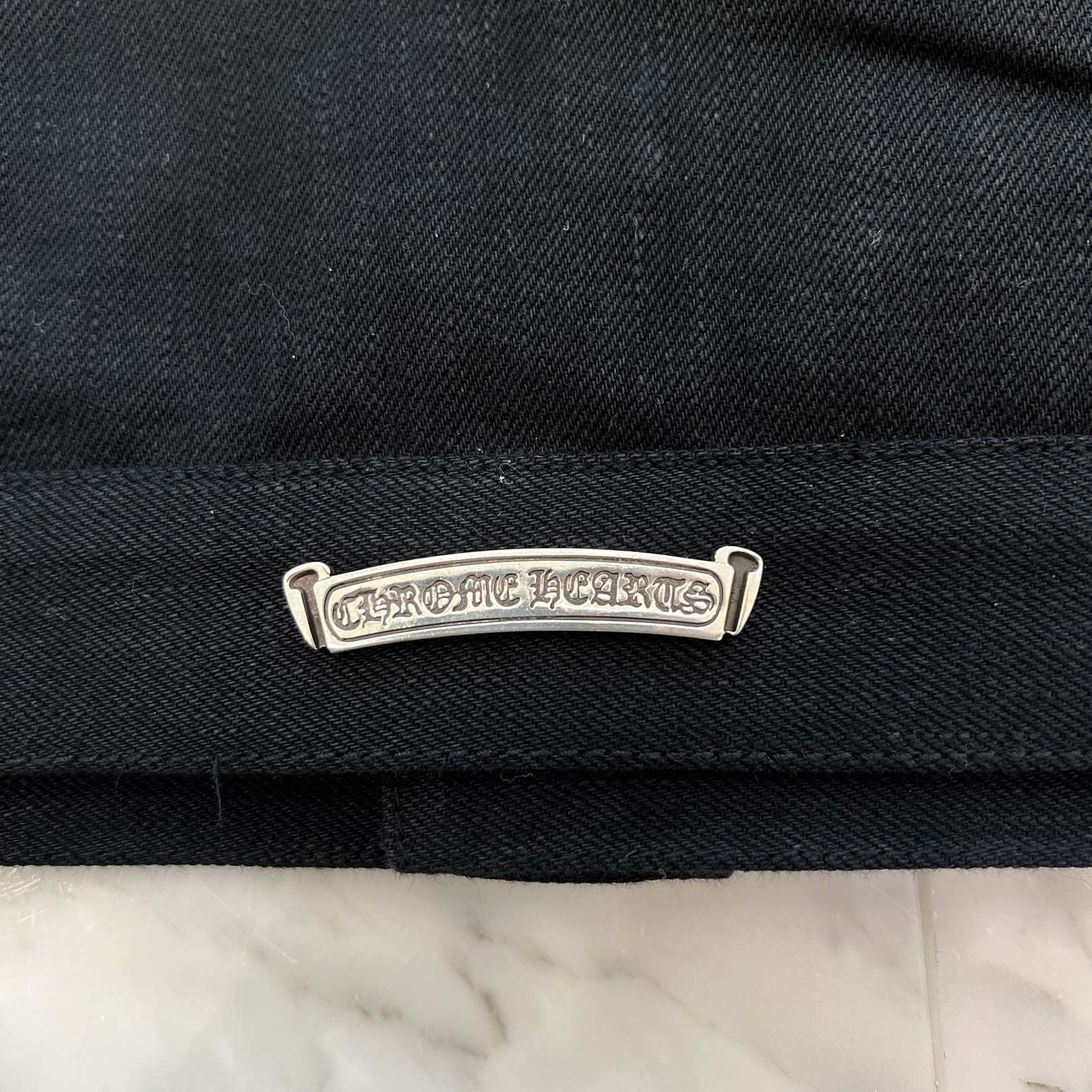 CHROME HEARTS Floral Cross Leather Patch Flare Knee Sleeve Denim Jacket Size M クロムハーツ フローラルクロス レザーパッチ フレアニー スリーブ デニムジャケット サイズM