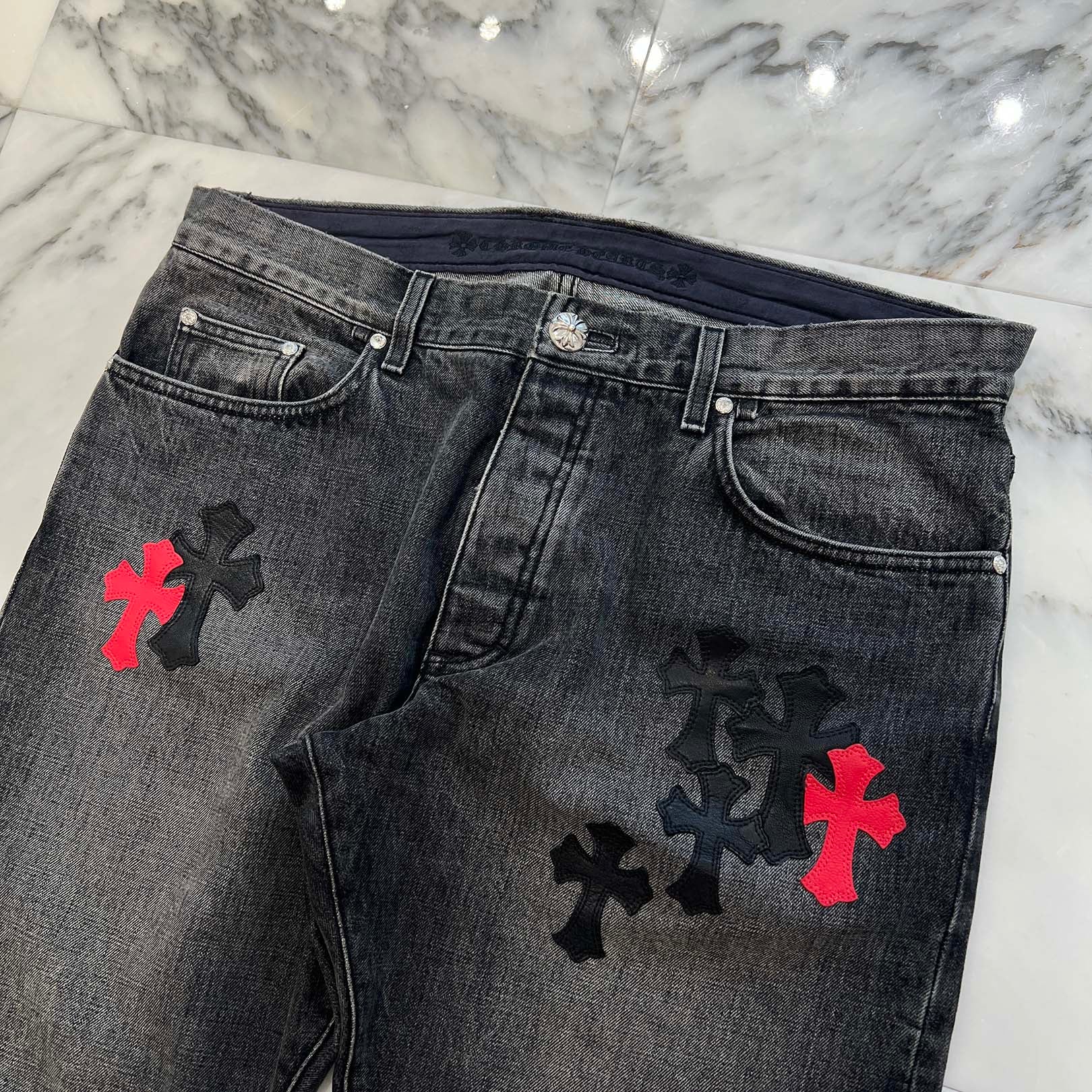 CHROME HEARTS VNTG Cross Leather Patch Jeans Size 38 クロムハーツ ヴィンテージ クロス レザーパッチ ジーンズ サイズ38