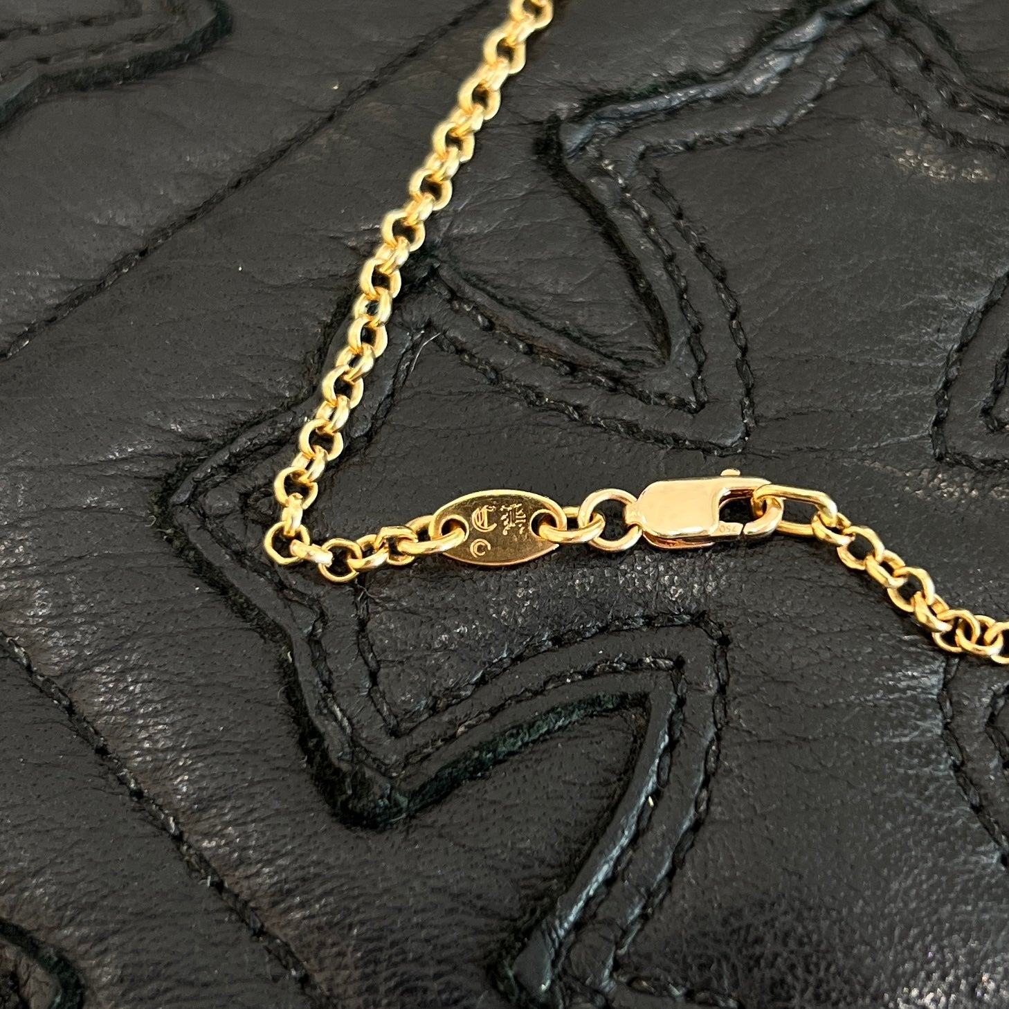 CHROME HEARTS 22K Safety Pin 1 Emerald Roll Chain Necklace Size 16 Inch クロムハーツ 22K セーフティピン 1エメラルド ロールチェーン ネックレス 16インチ