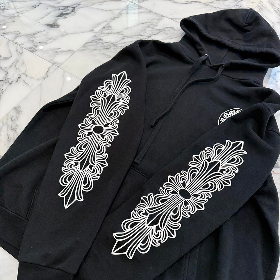 CHROME HEARTS Floral Cross Horseshoe Pullover Hoodie Size XL クロムハーツ フローラルクロスホースシュー プルオーバーフーディ サイズXL