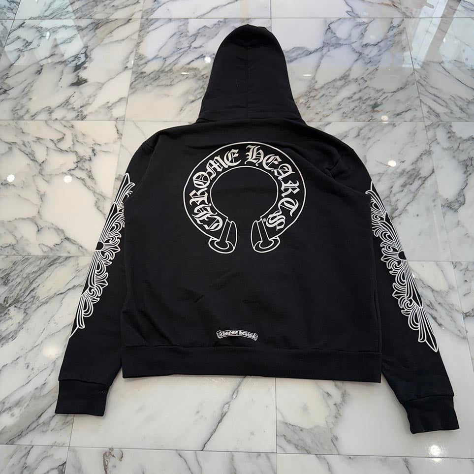 CHROME HEARTS Floral Cross FUCK YOU Horseshoe Zip Up Hoodie Size M