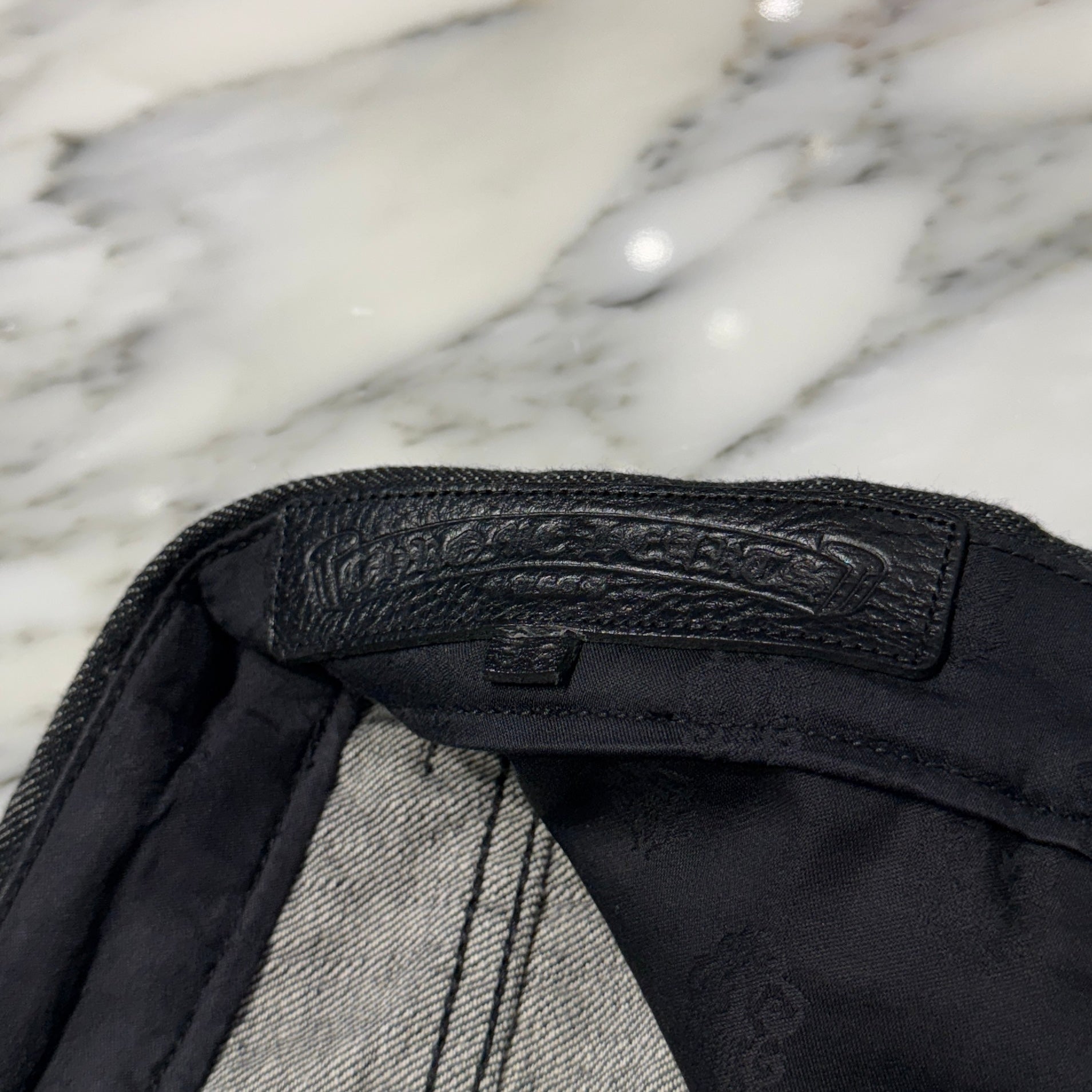 CHROME HEARTS Cross Ball Button Star Leather Patch Denim Pants Size 36 クロムハーツ クロスボールボタン スターレザーパッチ デニムパンツ サイズ36