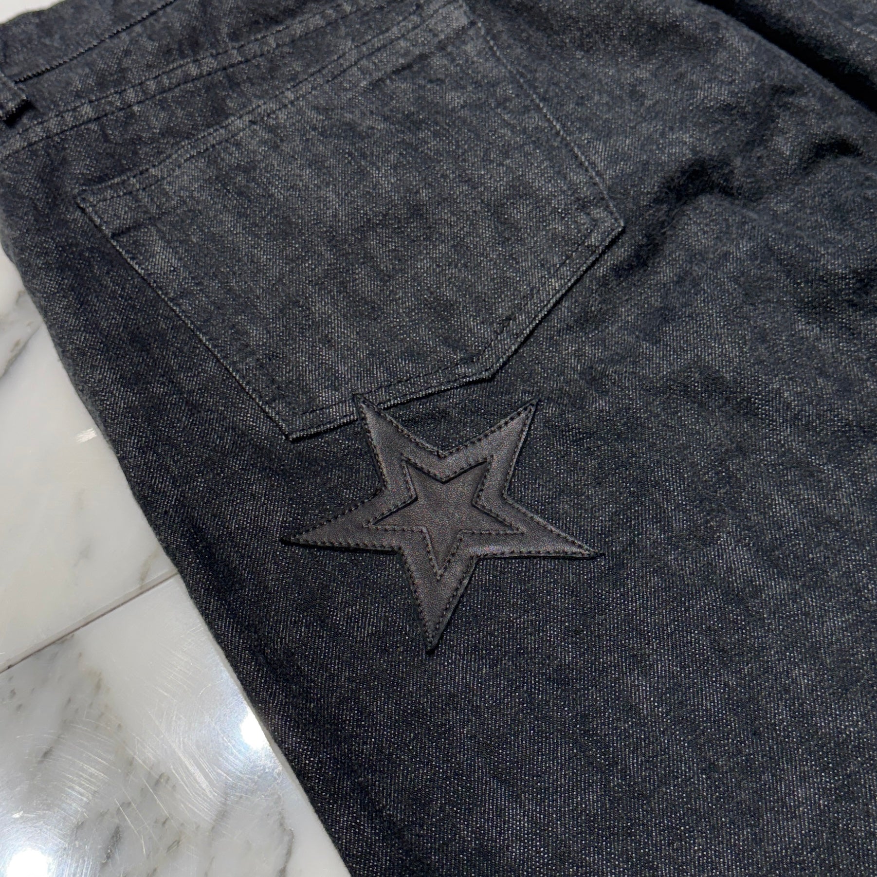 CHROME HEARTS Cross Ball Button Star Leather Patch Denim Pants Size 36 クロムハーツ クロスボールボタン スターレザーパッチ デニムパンツ サイズ36