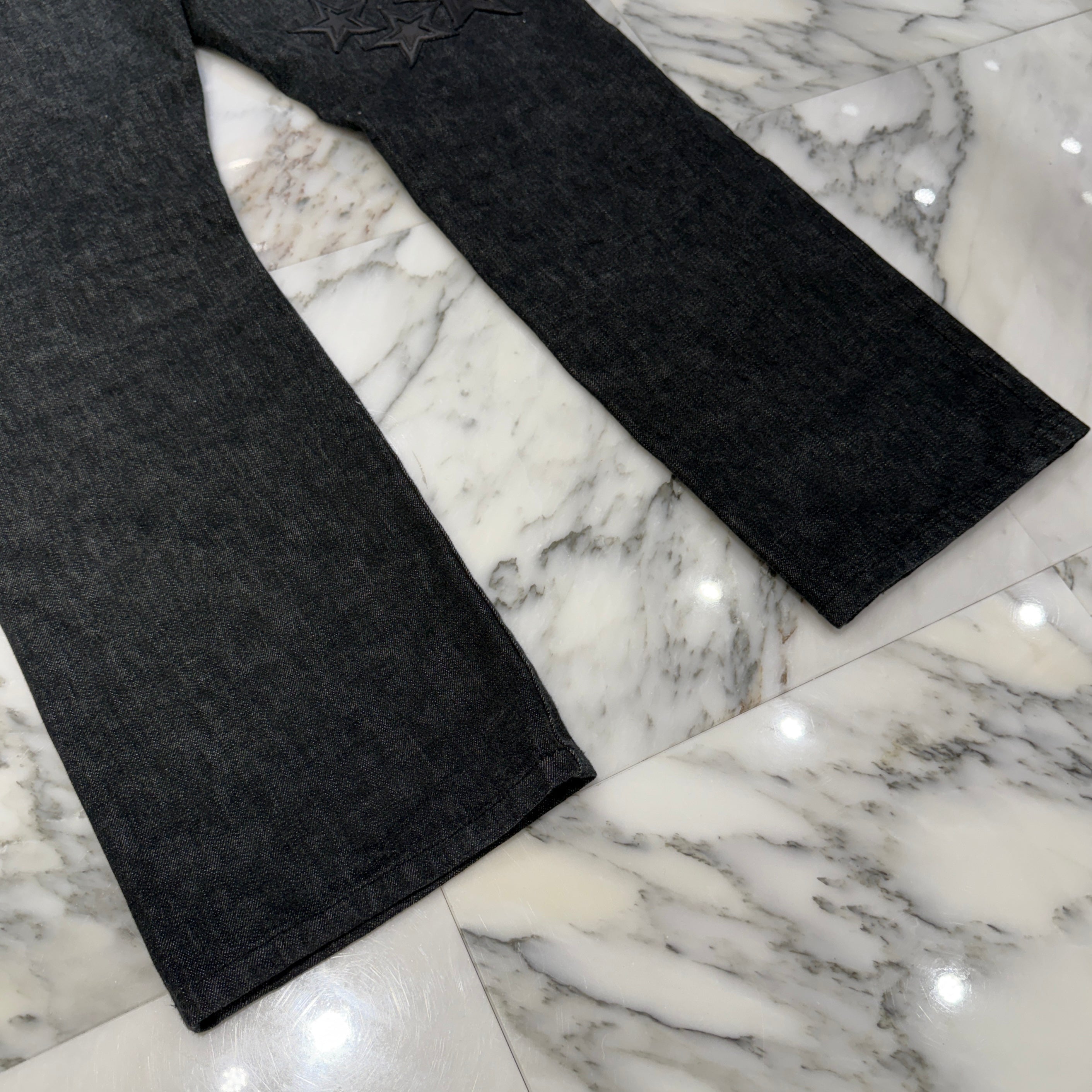 CHROME HEARTS Cross Ball Button Star Leather Patch Denim Pants Size 36 クロムハーツ クロスボールボタン スターレザーパッチ デニムパンツ サイズ36