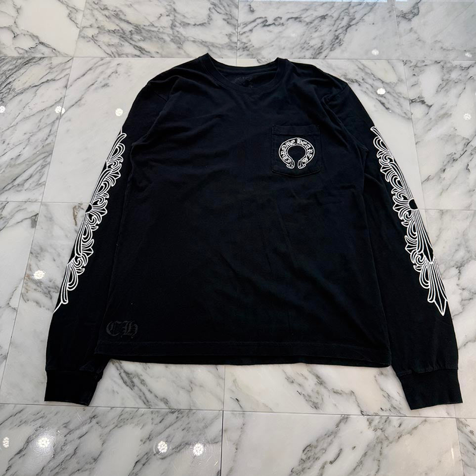 CHROME HEARTS Floral Cross Horseshoe Long Sleeve Tee Size L クロムハーツ フローラルクロス ホースシュー ロングスリーブ Tシャツ サイズL