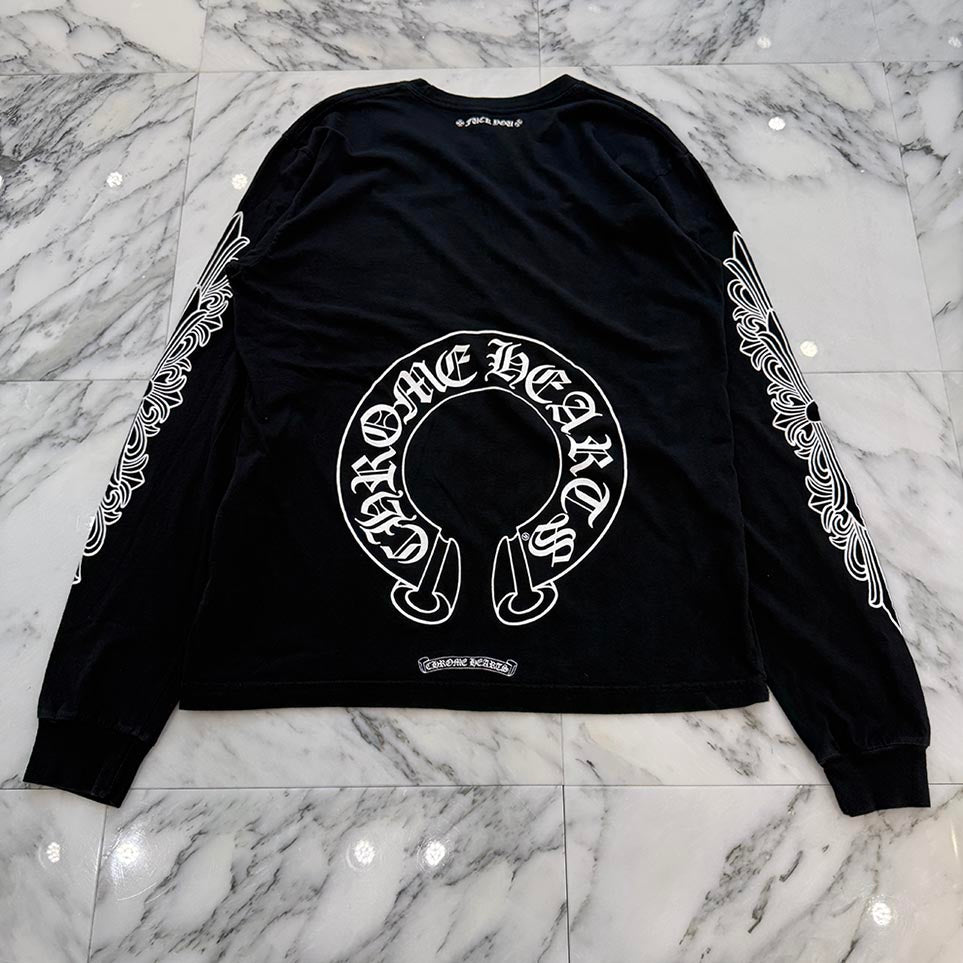 CHROME HEARTS Floral Cross Horseshoe Long Sleeve Tee Size L クロムハーツ フローラルクロス ホースシュー ロングスリーブ Tシャツ サイズL