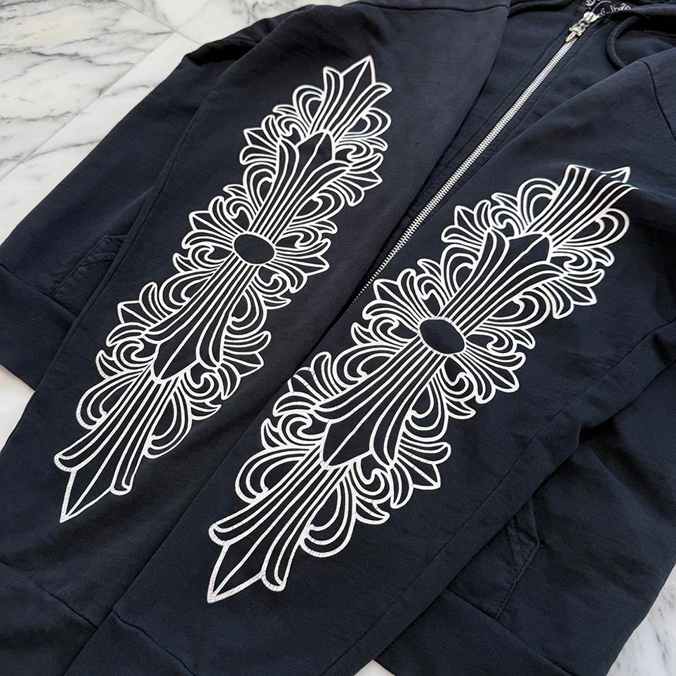 CHROME HEARTS Floral Cross Horseshoe Zip Up Hoodie Size S クロムハーツ フローラルクロス ホースシュー ジップアップフーディ サイズS