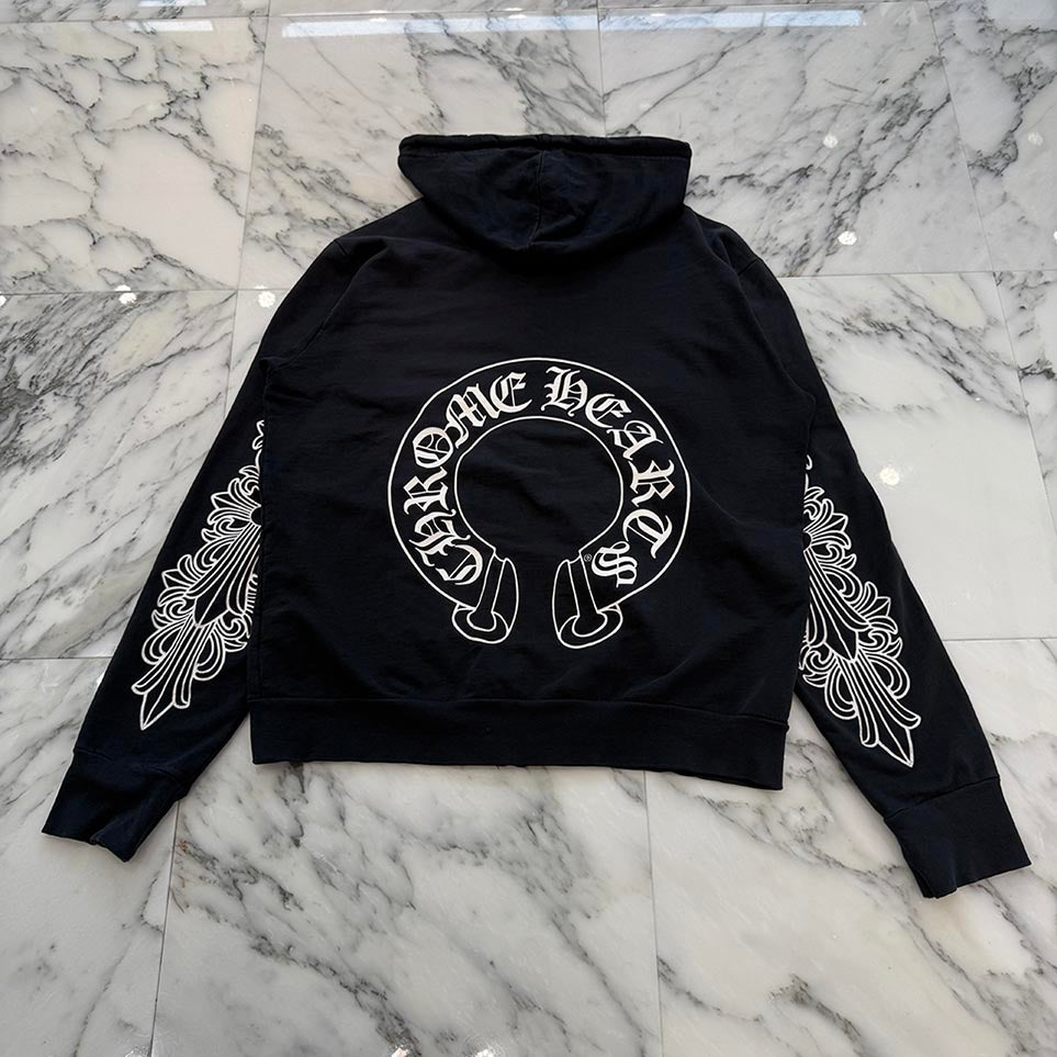 CHROME HEARTS Floral Cross Horseshoe Zip Up Hoodie Size S クロムハーツ フローラルクロス ホースシュー ジップアップフーディ サイズS
