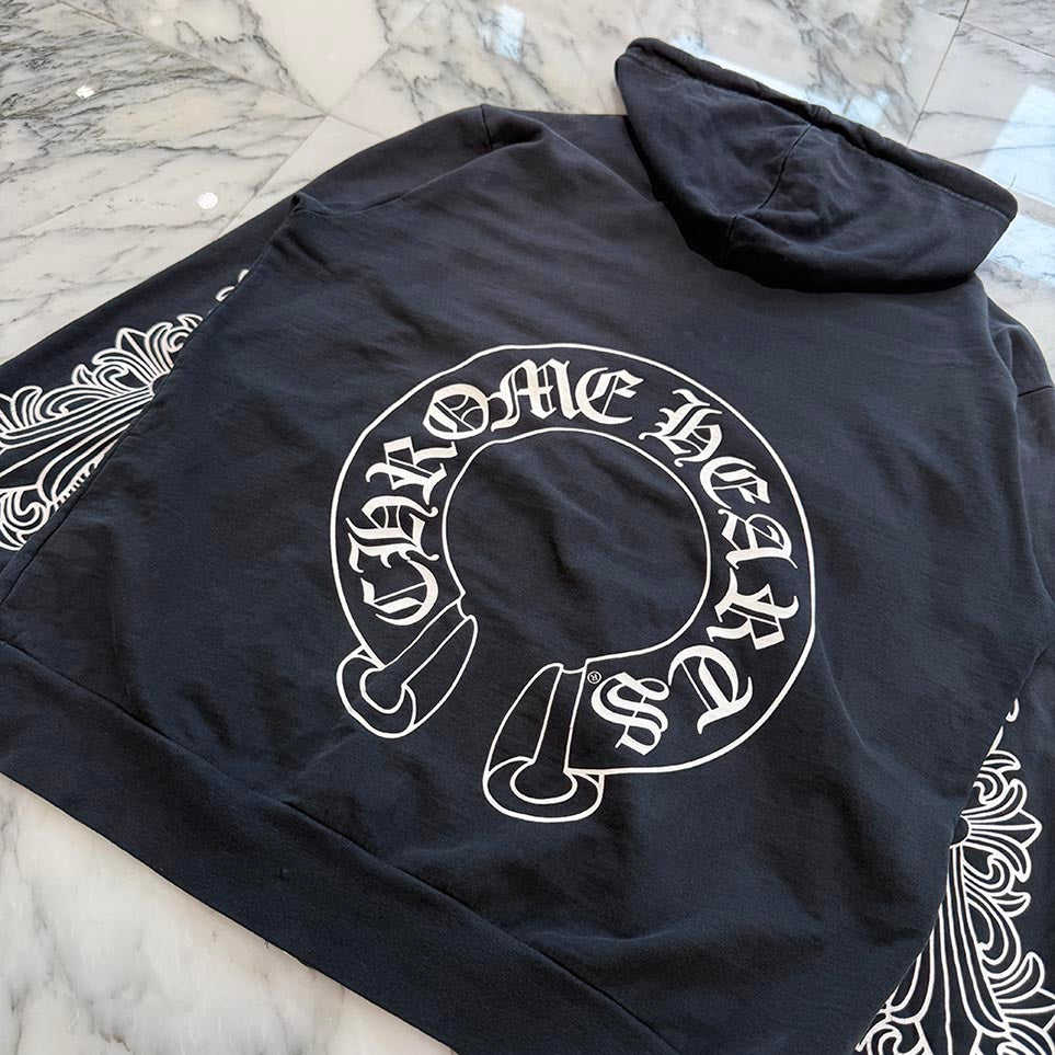 CHROME HEARTS Floral Cross Horseshoe Zip Up Hoodie Size S クロムハーツ フローラルクロス ホースシュー ジップアップフーディ サイズS