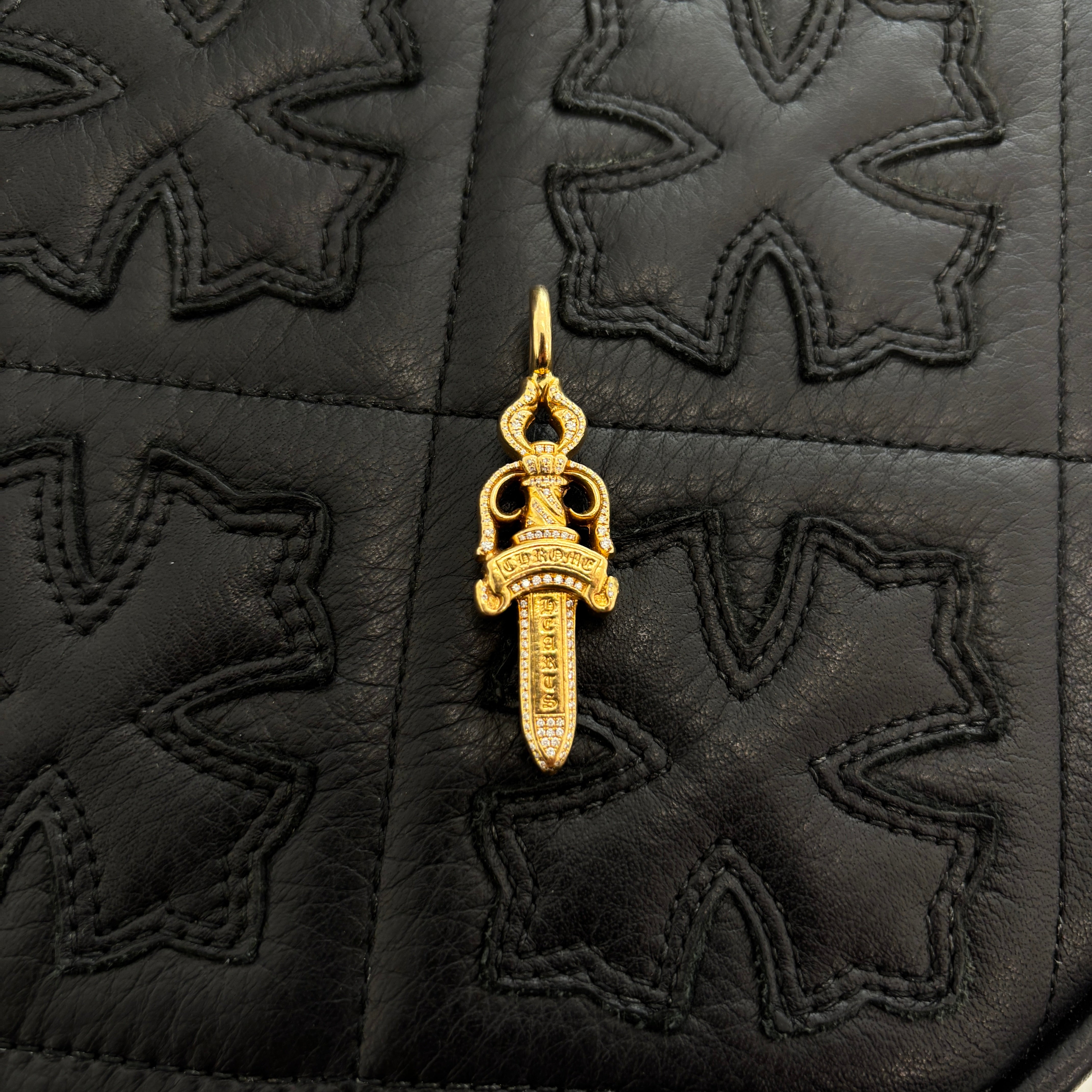 CHROME HEARTS 22K Double Dagger Pave Diamond Pendant Top クロム
