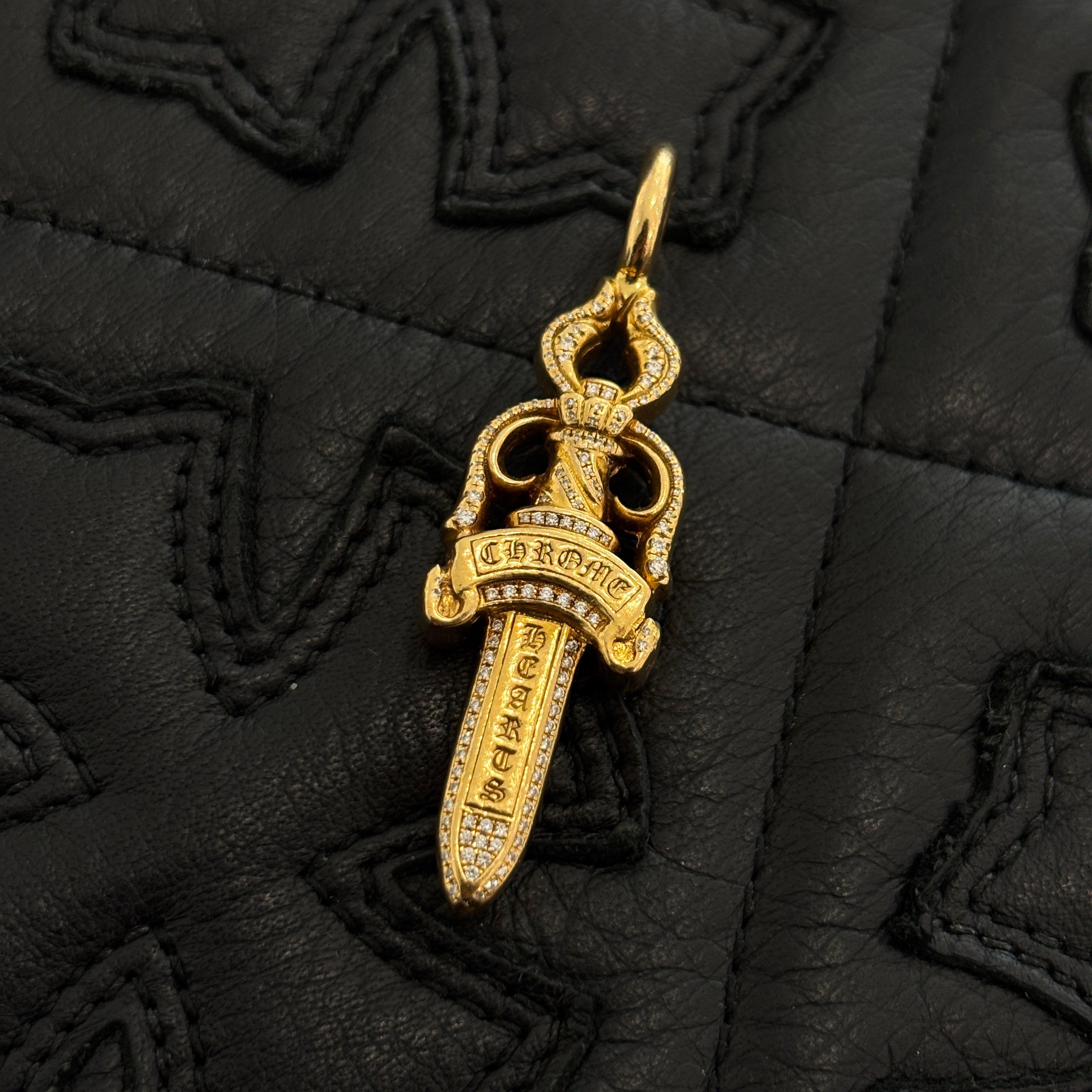 CHROME HEARTS 22K Double Dagger Pave Diamond Pendant Top クロム
