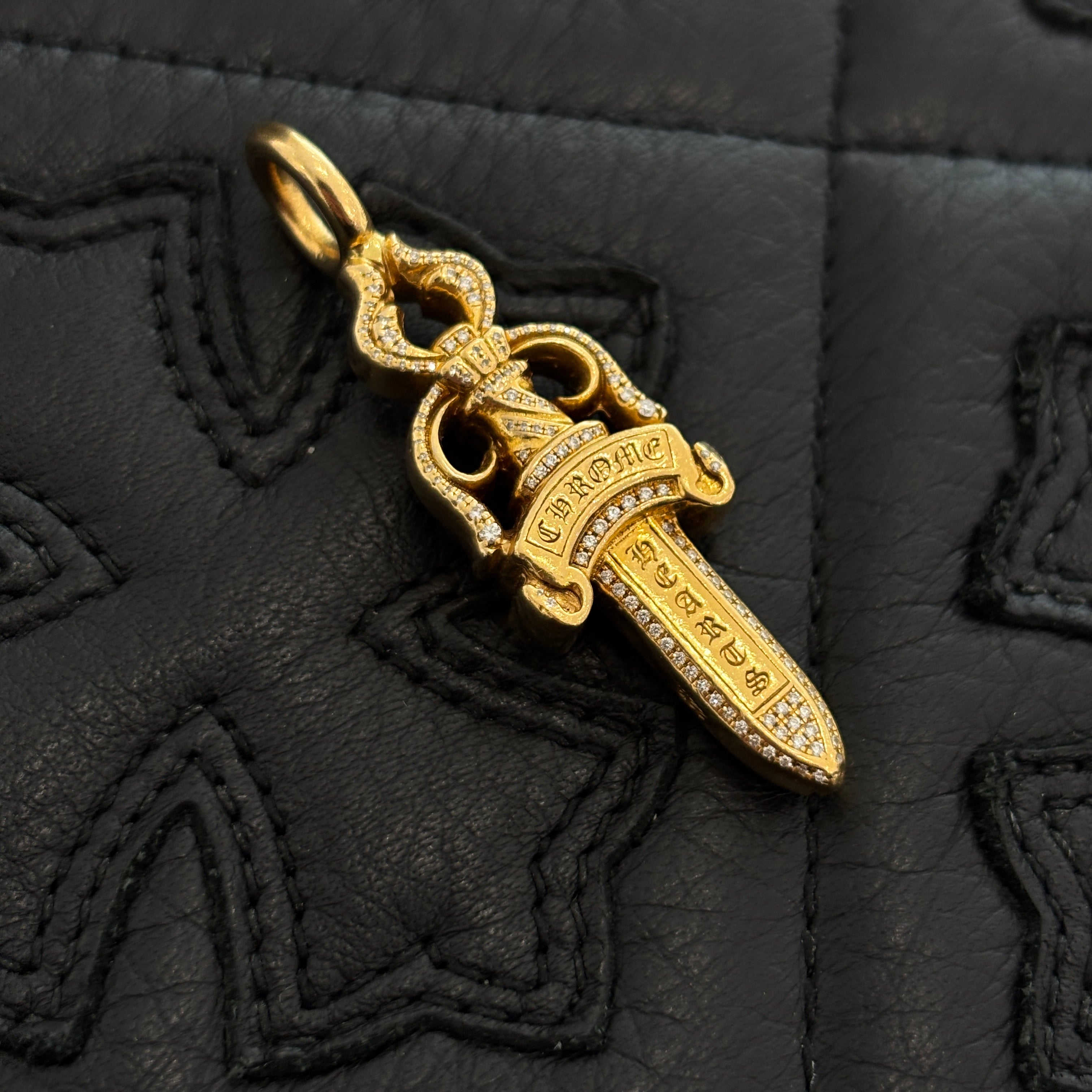 CHROME HEARTS 22K Double Dagger Pave Diamond Pendant Top クロム