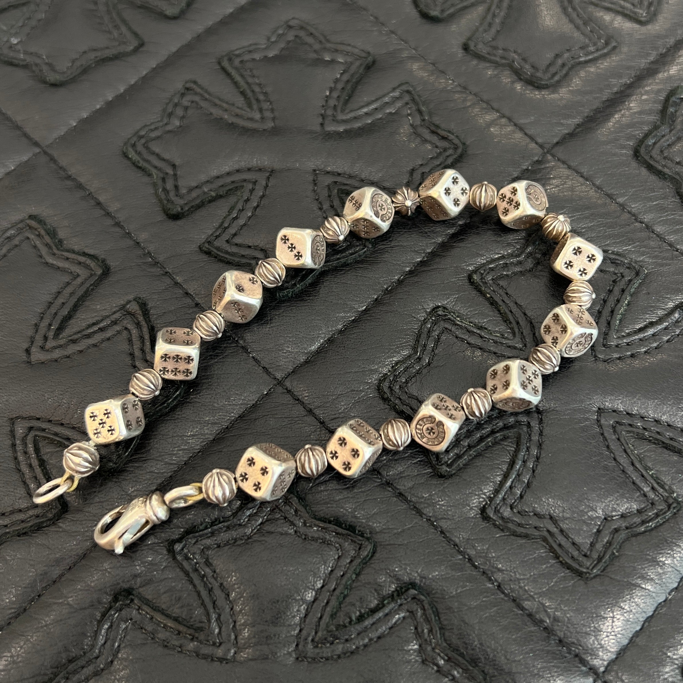 CHROME HEARTS DICE Cross Ball Silver Bracelet Size 13 LINK