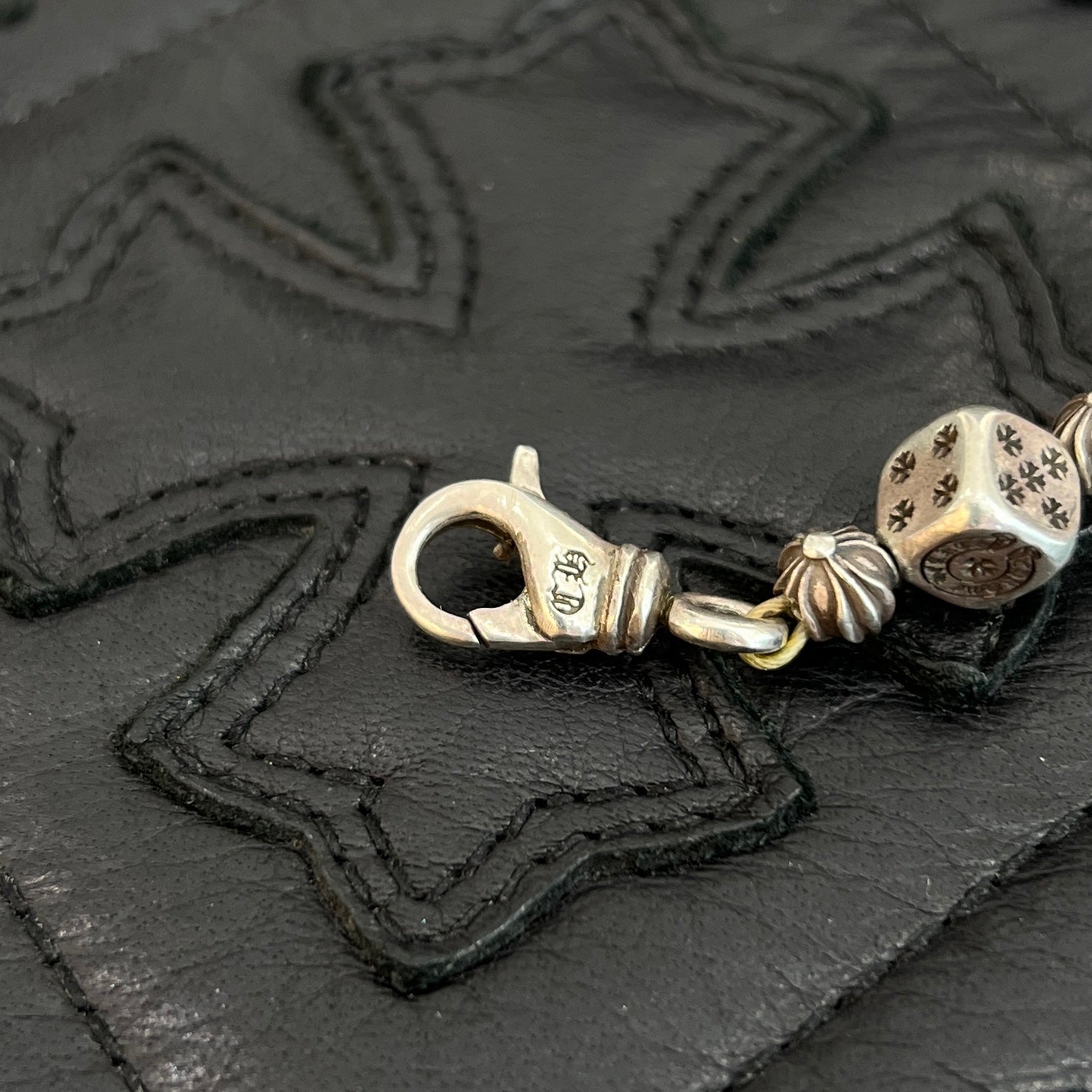 CHROME HEARTS DICE Cross Ball Silver Bracelet Size 13 LINK