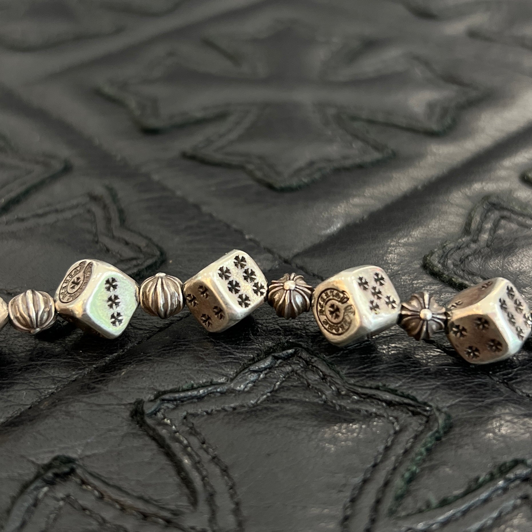 CHROME HEARTS DICE Cross Ball Silver Bracelet Size 13 LINK