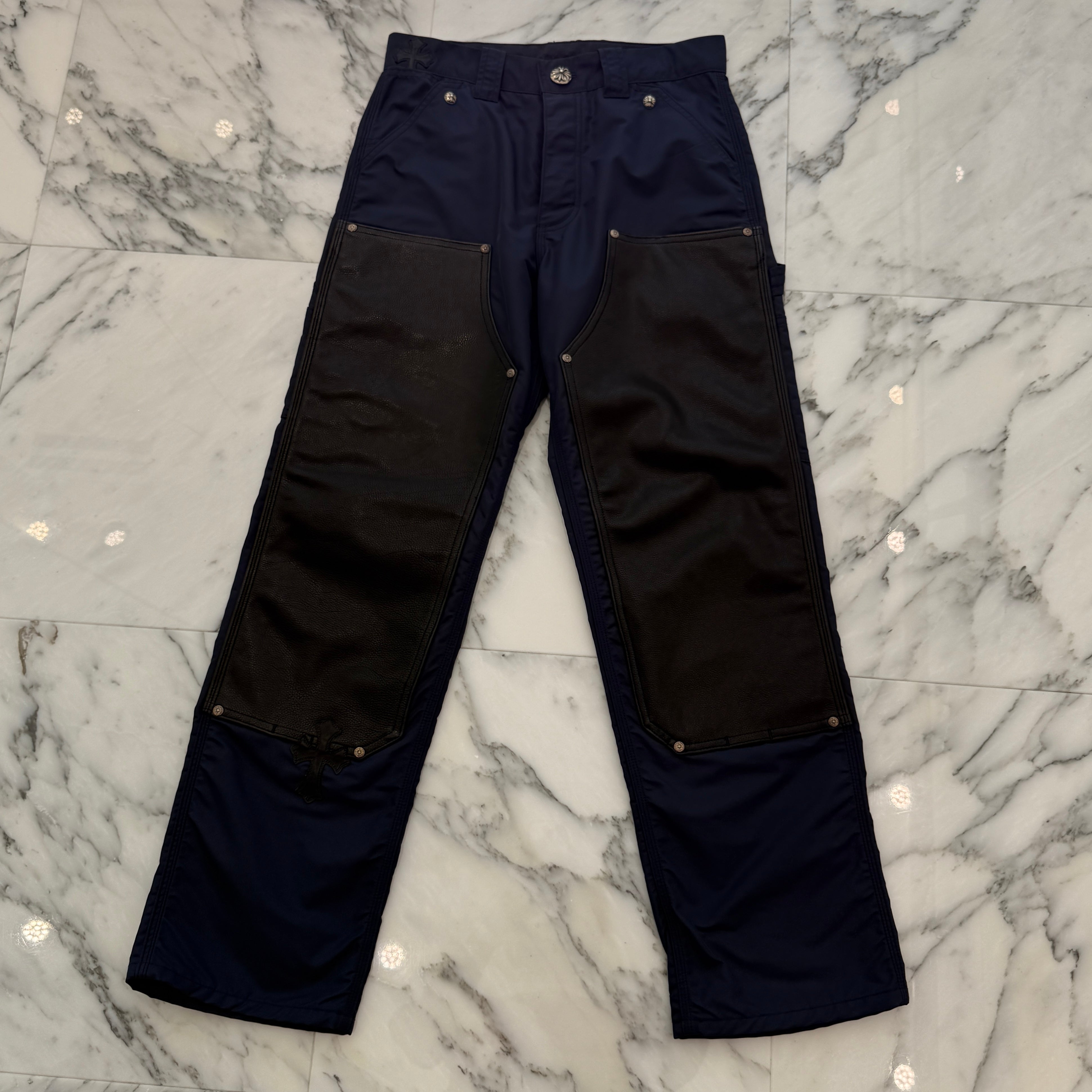 CHROME HEARTS Carpenter Leather Double Knee Nylon Leather Cross