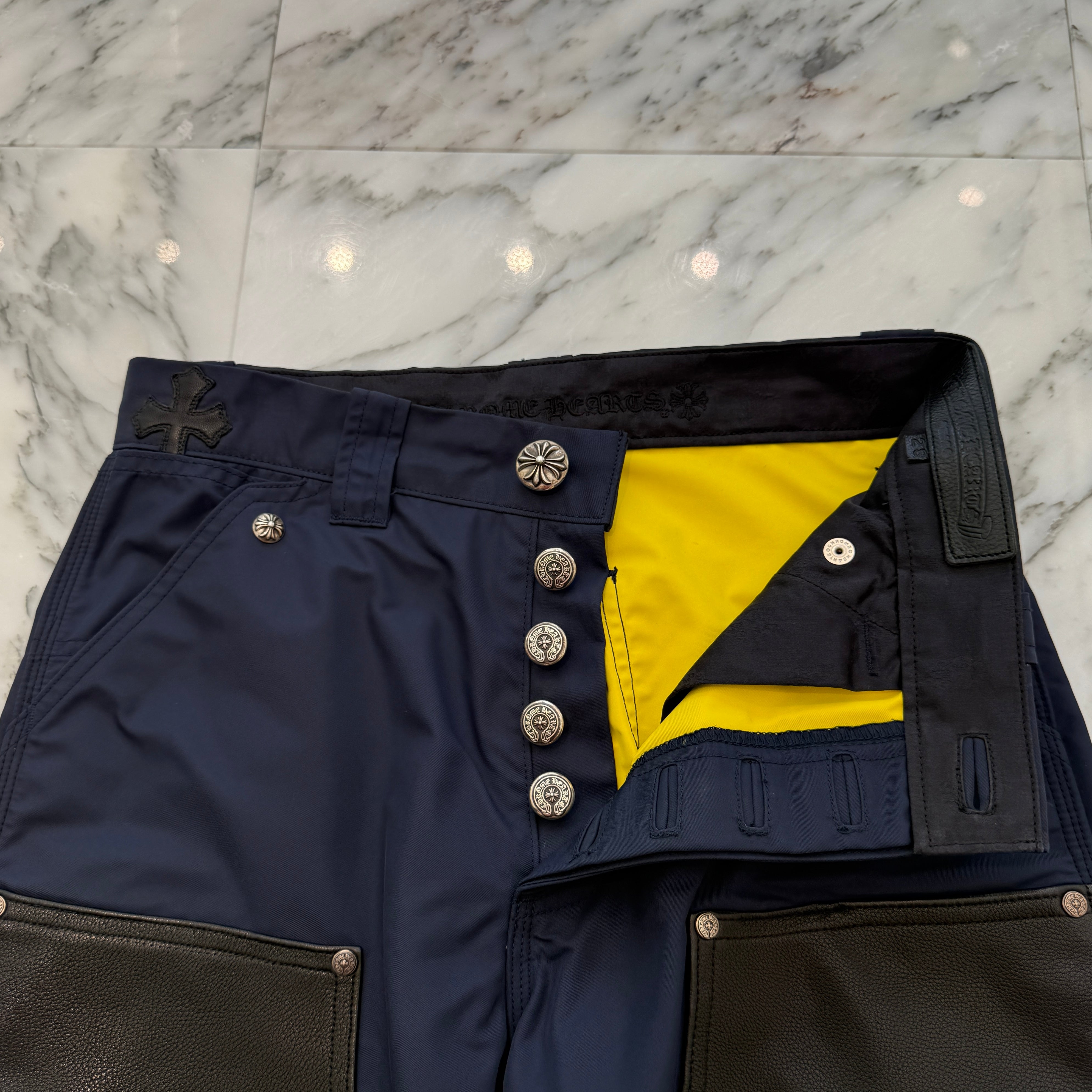 CHROME HEARTS Carpenter Leather Double Knee Nylon Leather Cross