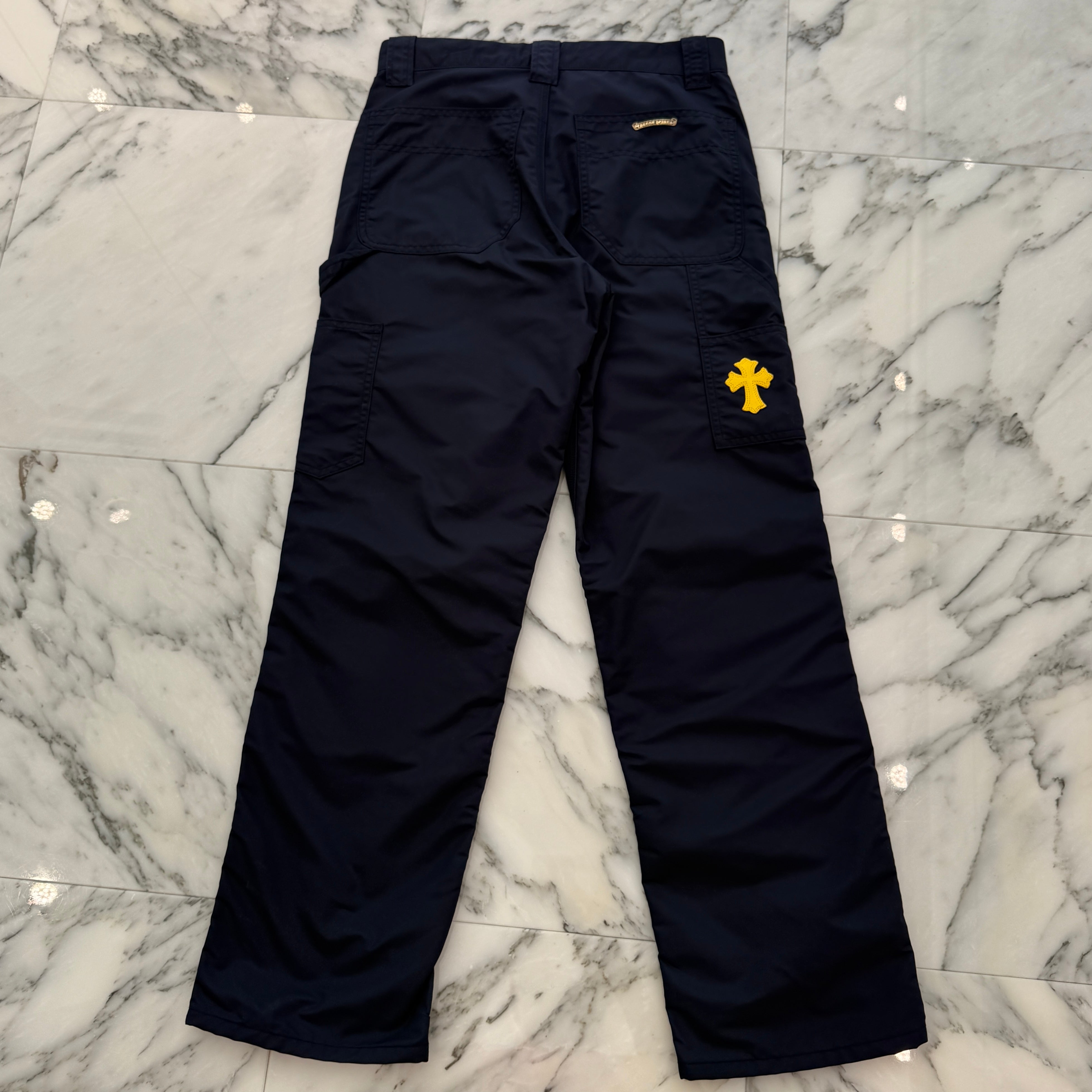 CHROME HEARTS Carpenter Leather Double Knee Nylon Leather Cross Patch Pants Size 28 クロムハーツ カーペンター レザーダブルニー ナイロン レザークロスパッチ ロングパンツ サイズ28