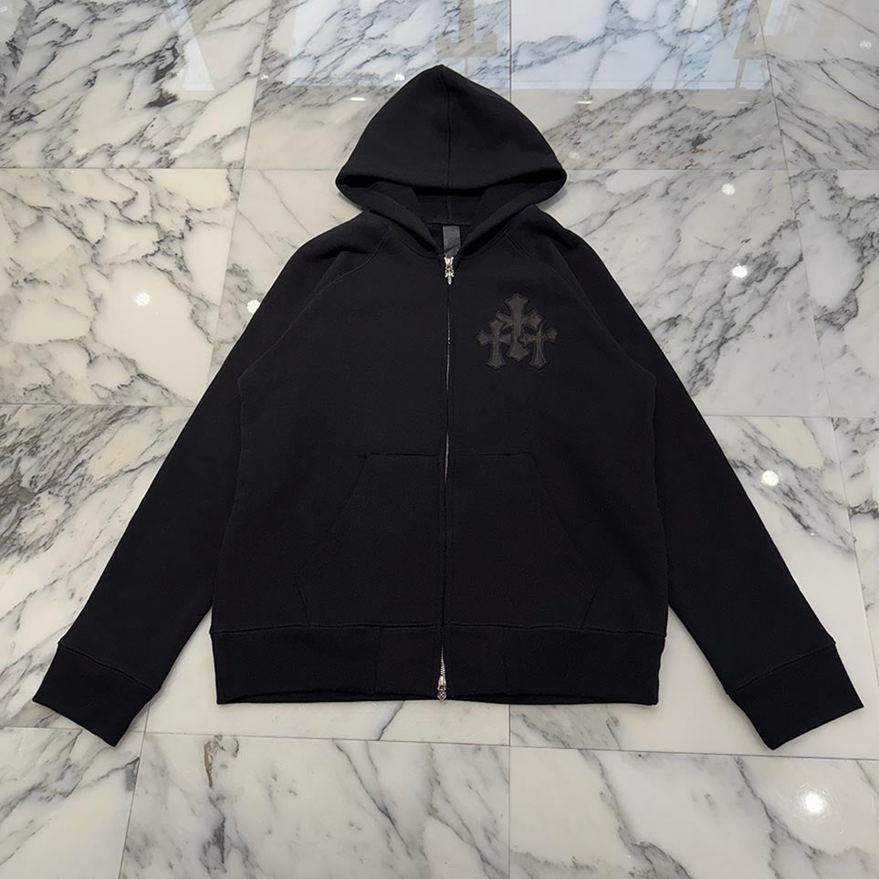 CHROME HEARTS Y NOT Cemetery Cross Leather Patch Zip Up Hoodie Size M クロムハーツ ワイノット セメタリークロスレザーパッチ ジップアップ フーディー サイズM