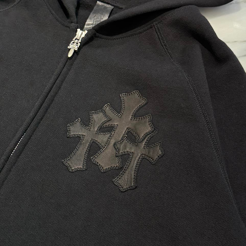 CHROME HEARTS Y NOT Cemetery Cross Leather Patch Zip Up Hoodie Size M クロムハーツ ワイノット セメタリークロスレザーパッチ ジップアップ フーディー サイズM